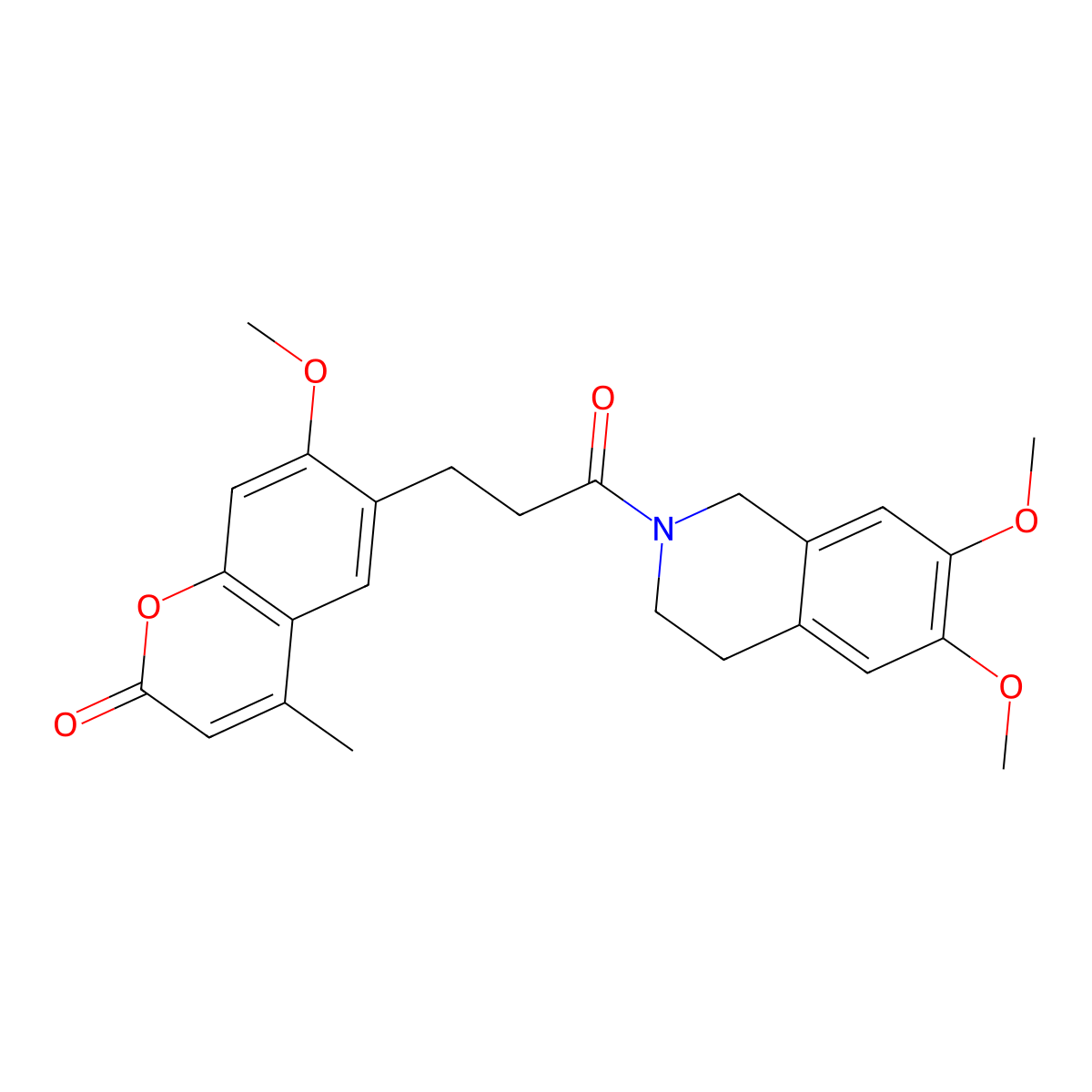 6-[3-(6,7-dimethoxy-3,4-dihydroisoquinolin-2(1H)-yl)-3-oxopropyl]-7-methoxy-4-methyl-2H-chromen-2-one molecular structure, CAS 1282106-91-5