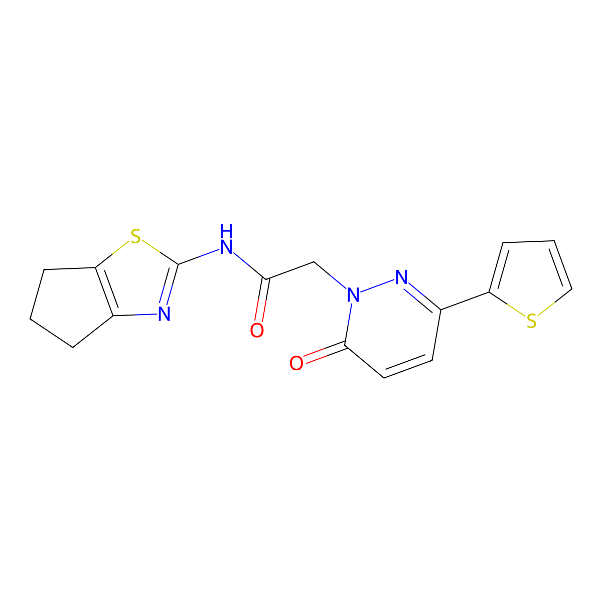 2-[6-oxo-3-(thiophen-2-yl)pyridazin-1(6H)-yl]-N-[(2Z)-3,4,5,6-tetrahydro-2H-cyclopenta[d][1,3]thiazol-2-ylidene]acetamide molecular structure, CAS 1282107-33-8