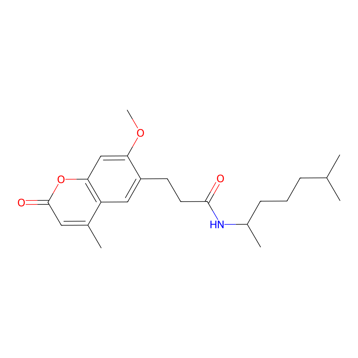 3-(7-methoxy-4-methyl-2-oxo-2H-chromen-6-yl)-N-(6-methylheptan-2-yl)propanamide molecular structure, CAS 1282107-39-4