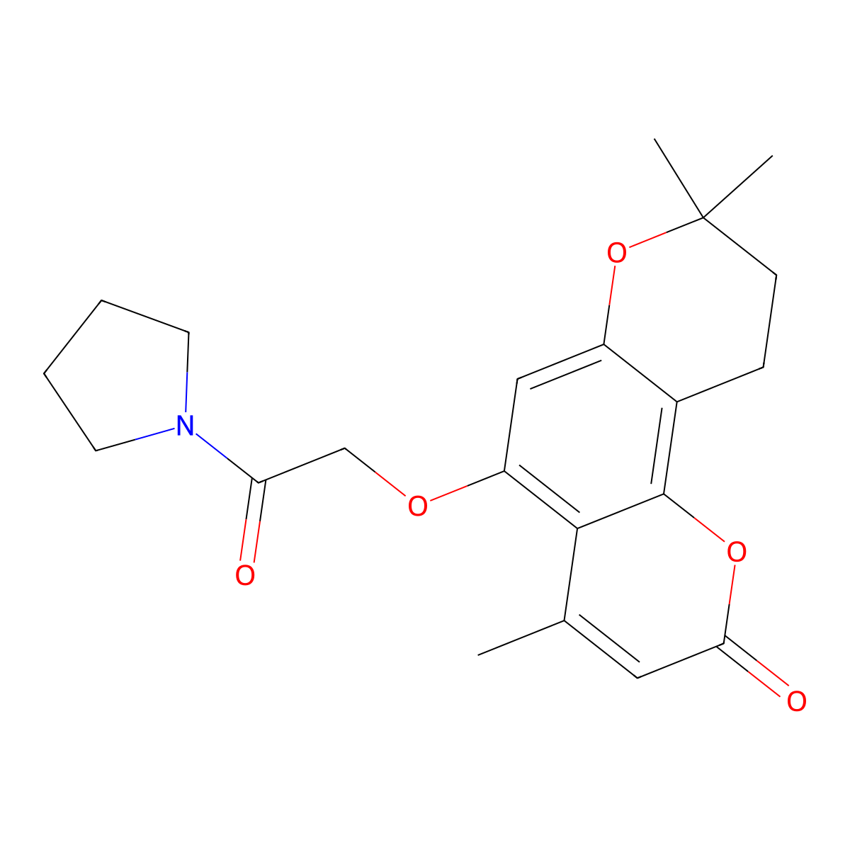 4,8,8-trimethyl-5-[2-oxo-2-(pyrrolidin-1-yl)ethoxy]-9,10-dihydro-2H,8H-pyrano[2,3-f]chromen-2-one molecular structure, CAS 1282107-46-3