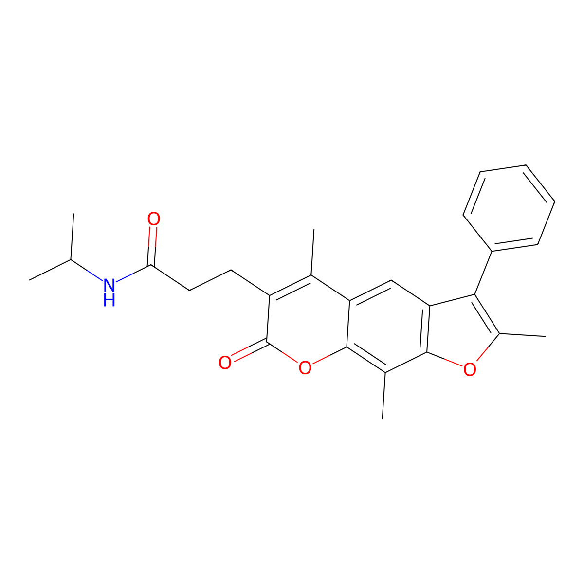 N~1~-isopropyl-3-(2,5,9-trimethyl-7-oxo-3-phenyl-7H-furo[3,2-g]chromen-6-yl)propanamide molecular structure, CAS 1282107-70-3