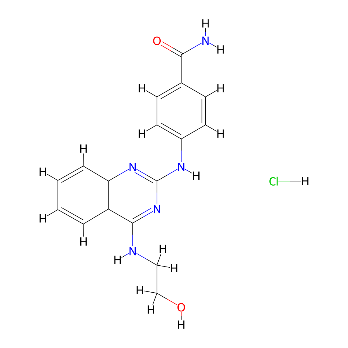 4-((4-((2-Hydroxyethyl)amino)quinazolin-2-yl)amino)benzamide hydrochloride molecular structure, CAS 1282107-71-4