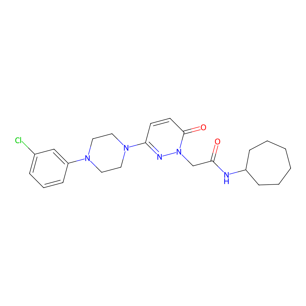 2-(3-(4-(3-chlorophenyl)piperazin-1-yl)-6-oxopyridazin-1(6H)-yl)-N-cycloheptylacetamide molecular structure, CAS 1282107-75-8