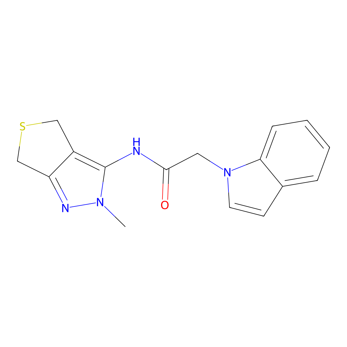 2-(1H-indol-1-yl)-N-(2-methyl-2,6-dihydro-4H-thieno[3,4-c]pyrazol-3-yl)acetamide molecular structure, CAS 1282107-79-2