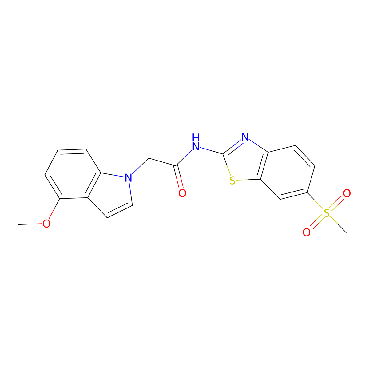 2-(4-methoxy-1H-indol-1-yl)-N-[(2Z)-6-(methylsulfonyl)-1,3-benzothiazol-2(3H)-ylidene]acetamide molecular structure, CAS 1282108-01-3