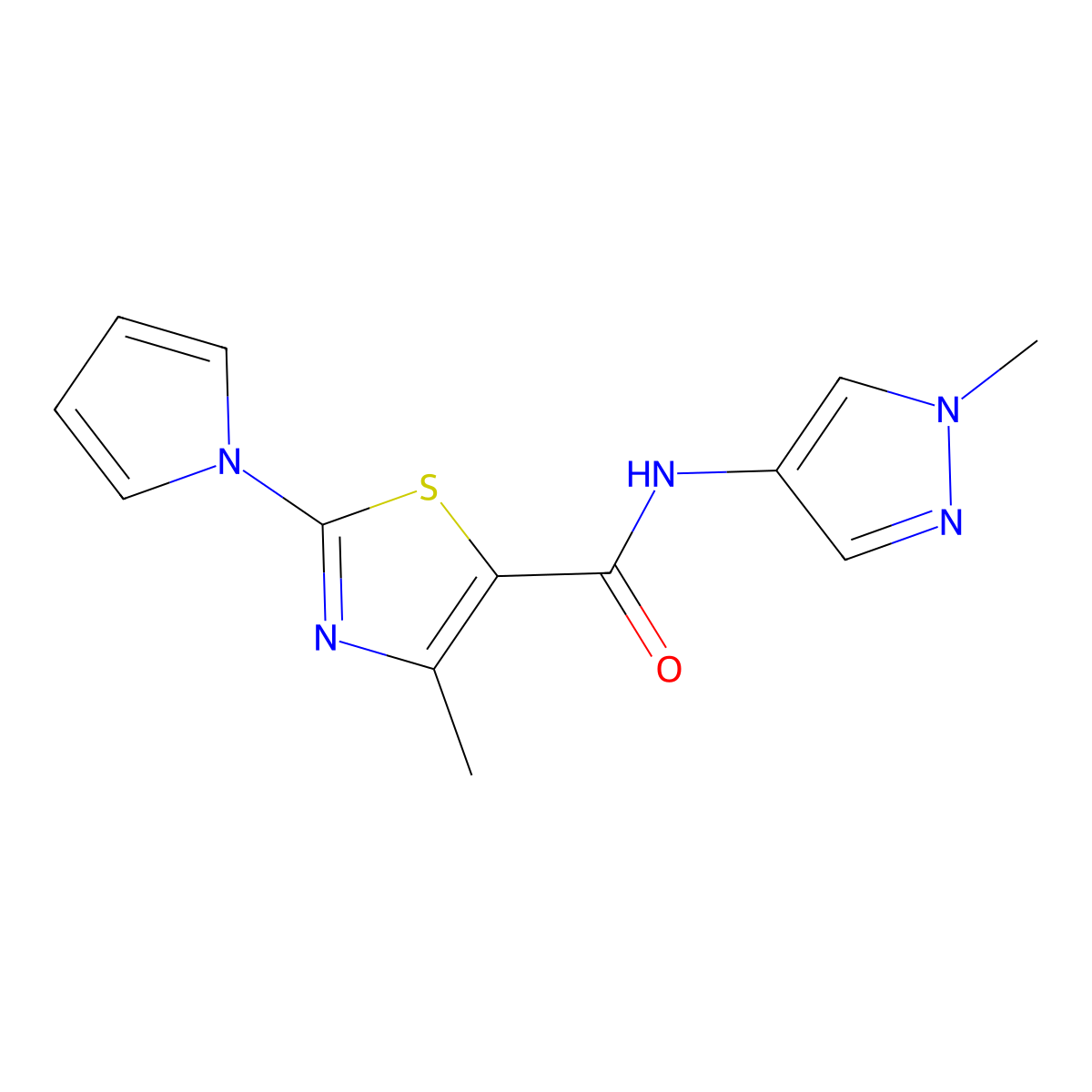 4-methyl-N-(1-methyl-1H-pyrazol-4-yl)-2-(1H-pyrrol-1-yl)thiazole-5-carboxamide molecular structure, CAS 1282108-05-7