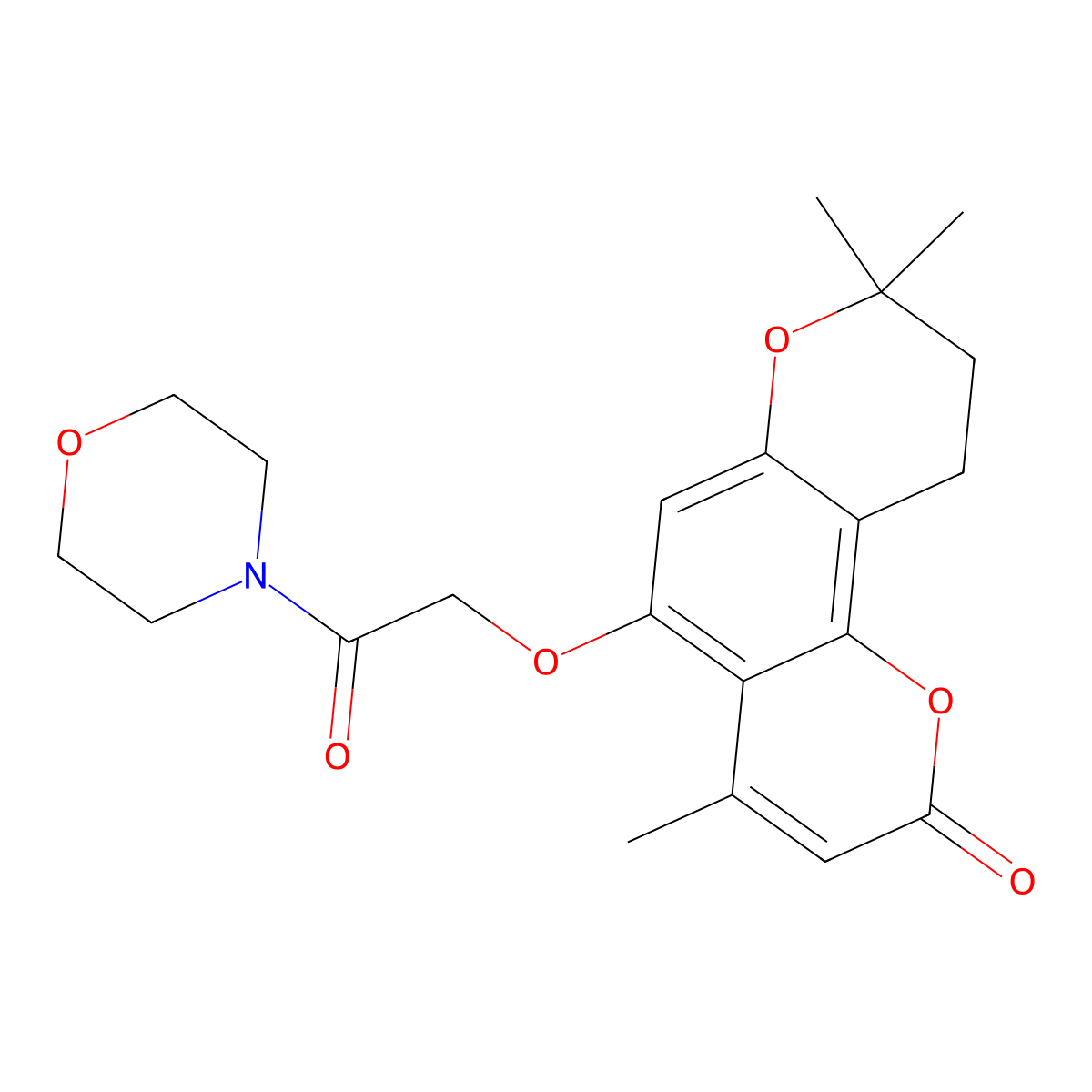 4,8,8-trimethyl-5-[2-(morpholin-4-yl)-2-oxoethoxy]-9,10-dihydro-2H,8H-pyrano[2,3-f]chromen-2-one molecular structure, CAS 1282108-72-8