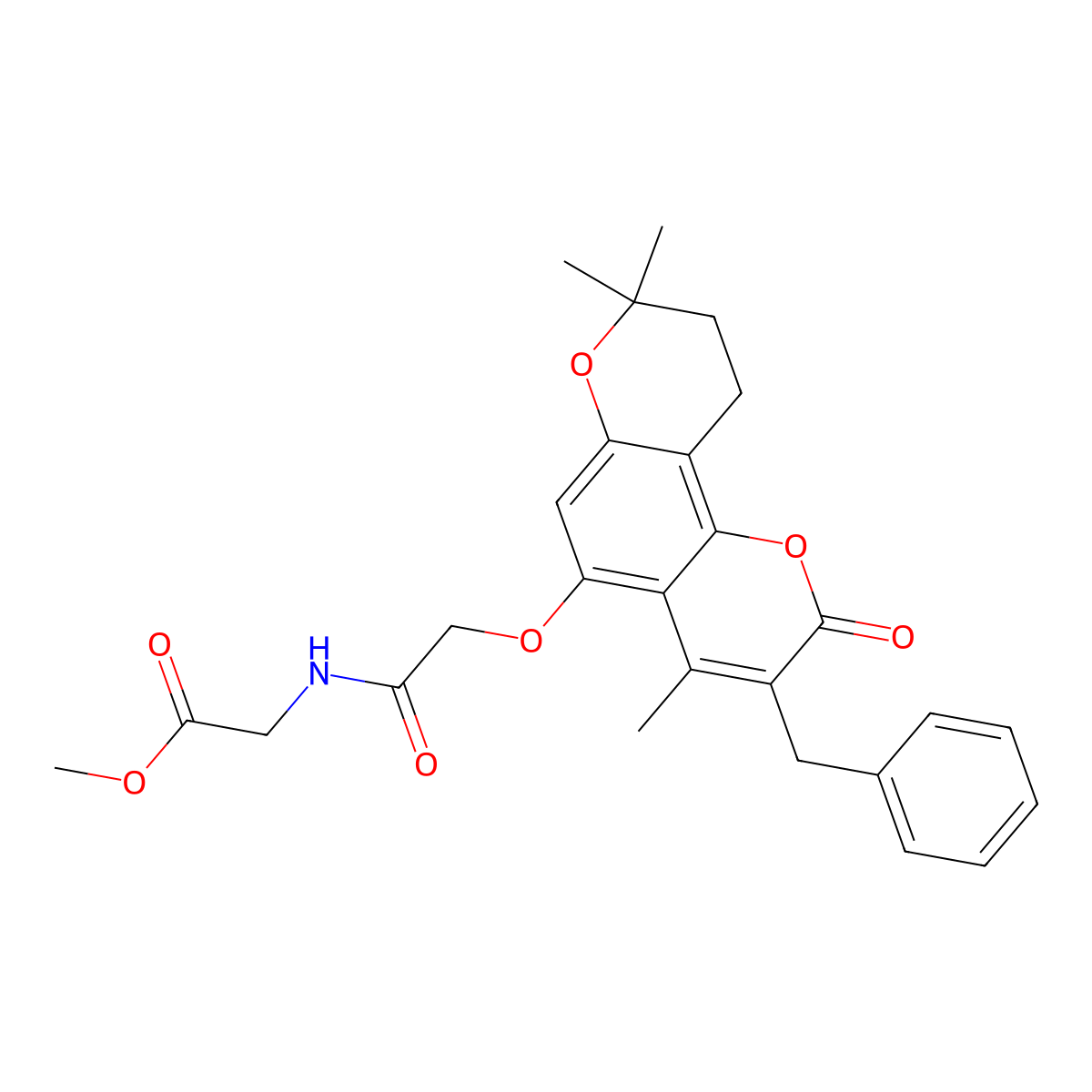 methyl N-{[(3-benzyl-4,8,8-trimethyl-2-oxo-9,10-dihydro-2H,8H-pyrano[2,3-f]chromen-5-yl)oxy]acetyl}glycinate molecular structure, CAS 1282108-83-1