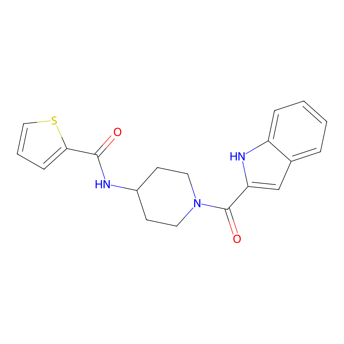 N-[1-(1H-indol-2-ylcarbonyl)piperidin-4-yl]thiophene-2-carboxamide molecular structure, CAS 1282108-90-0