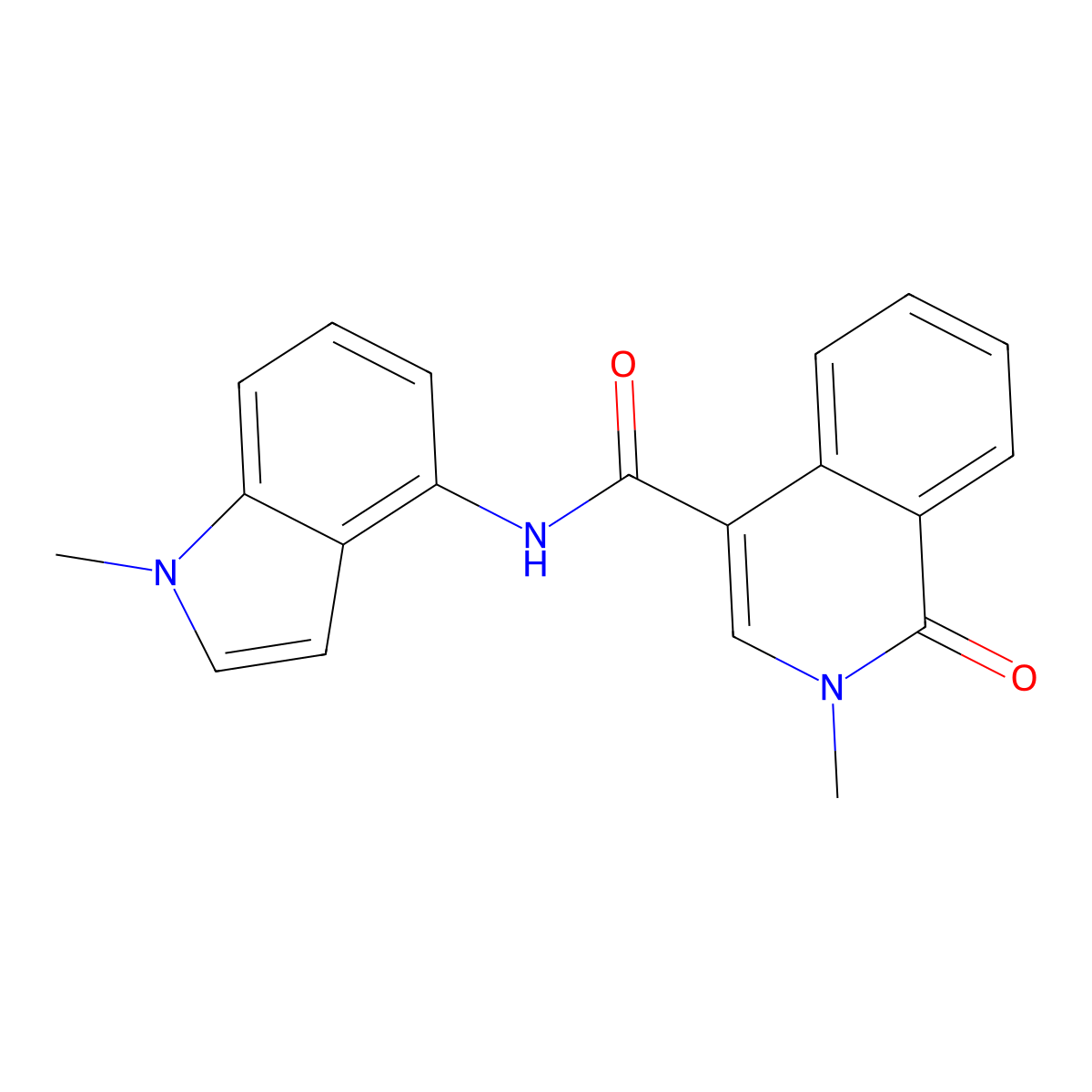 2-methyl-N-(1-methyl-1H-indol-4-yl)-1-oxo-1,2-dihydroisoquinoline-4-carboxamide molecular structure, CAS 1282108-96-6