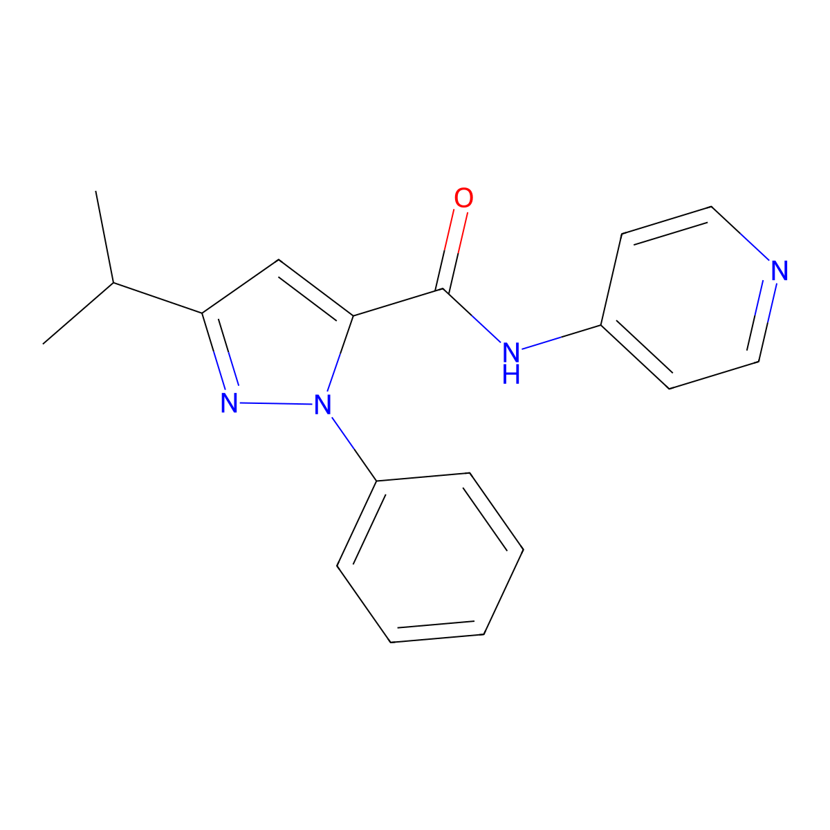 1-phenyl-3-(propan-2-yl)-N-(pyridin-4-yl)-1H-pyrazole-5-carboxamide molecular structure, CAS 1282108-99-9