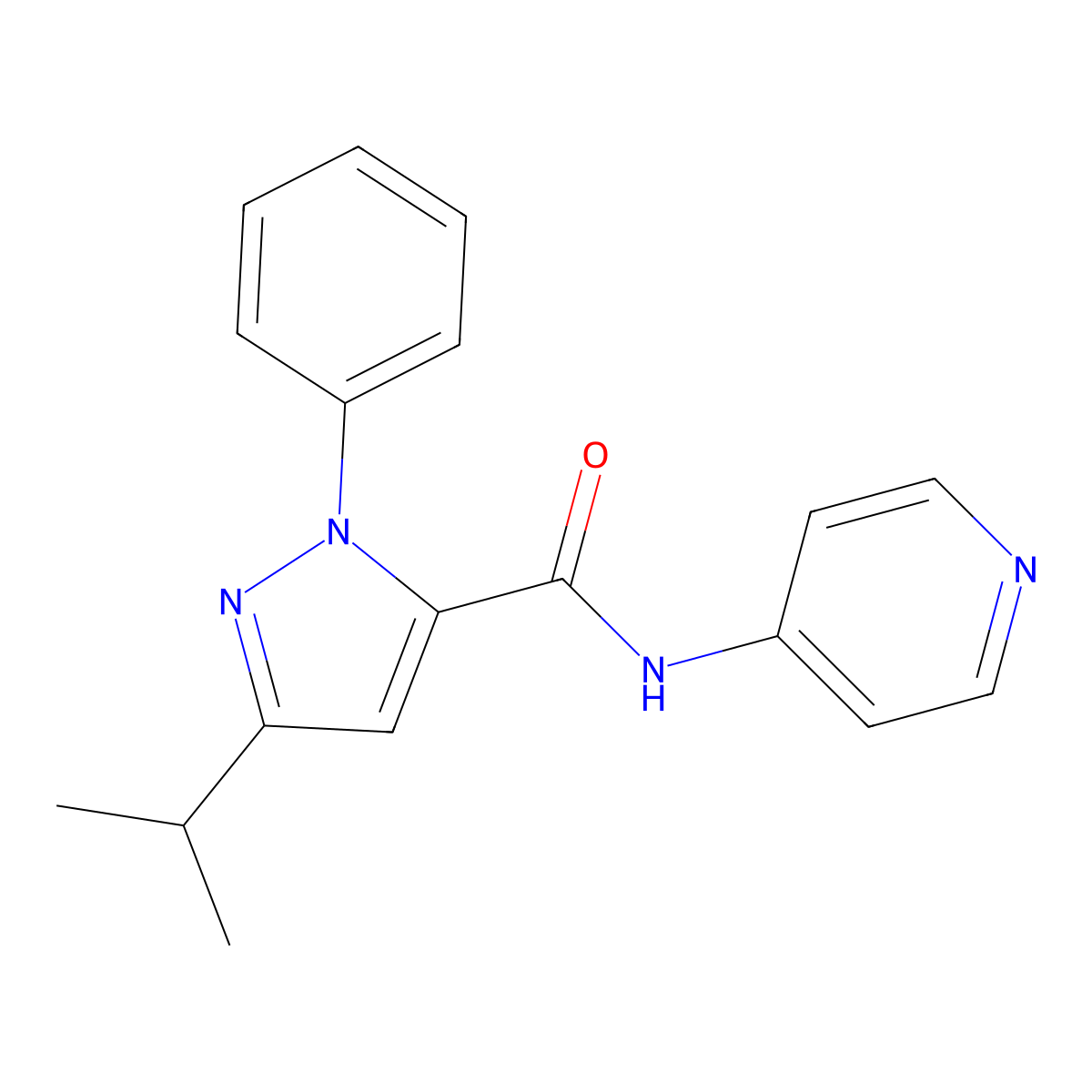 1-phenyl-3-(propan-2-yl)-N-(pyridin-4-yl)-1H-pyrazole-5-carboxamide molecular structure, CAS 1282108-99-9