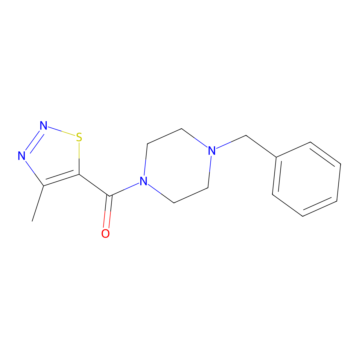 (4-Benzylpiperazin-1-yl)(4-methyl-1,2,3-thiadiazol-5-yl)methanone molecular structure, CAS 1282109-03-8