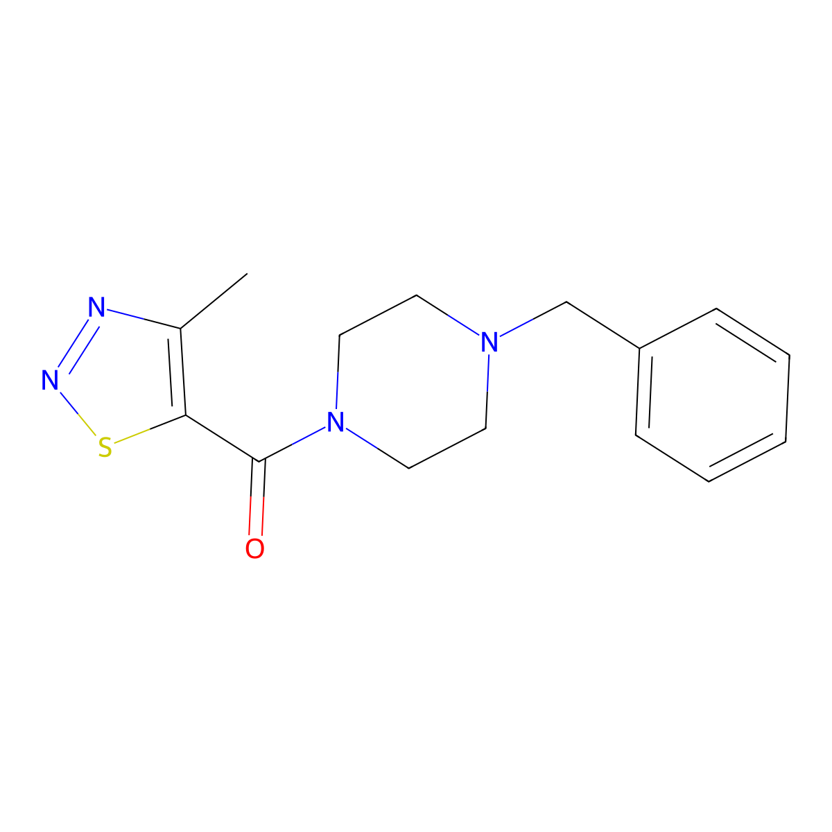 (4-Benzylpiperazin-1-yl)(4-methyl-1,2,3-thiadiazol-5-yl)methanone molecular structure, CAS 1282109-03-8