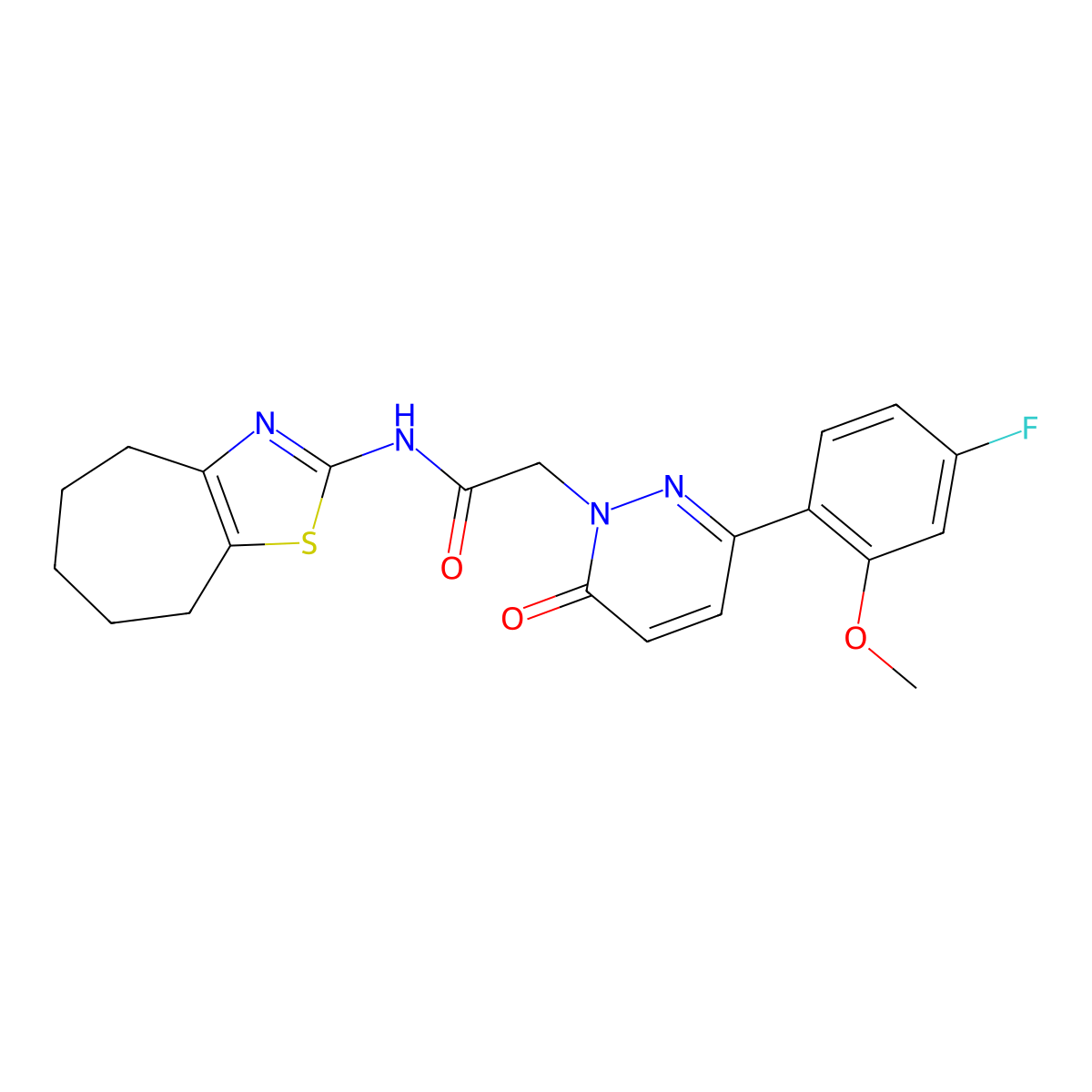 2-[3-(4-fluoro-2-methoxyphenyl)-6-oxopyridazin-1(6H)-yl]-N-[(2Z)-3,4,5,6,7,8-hexahydro-2H-cyclohepta[d][1,3]thiazol-2-ylidene]acetamide molecular structure, CAS 1282109-53-8
