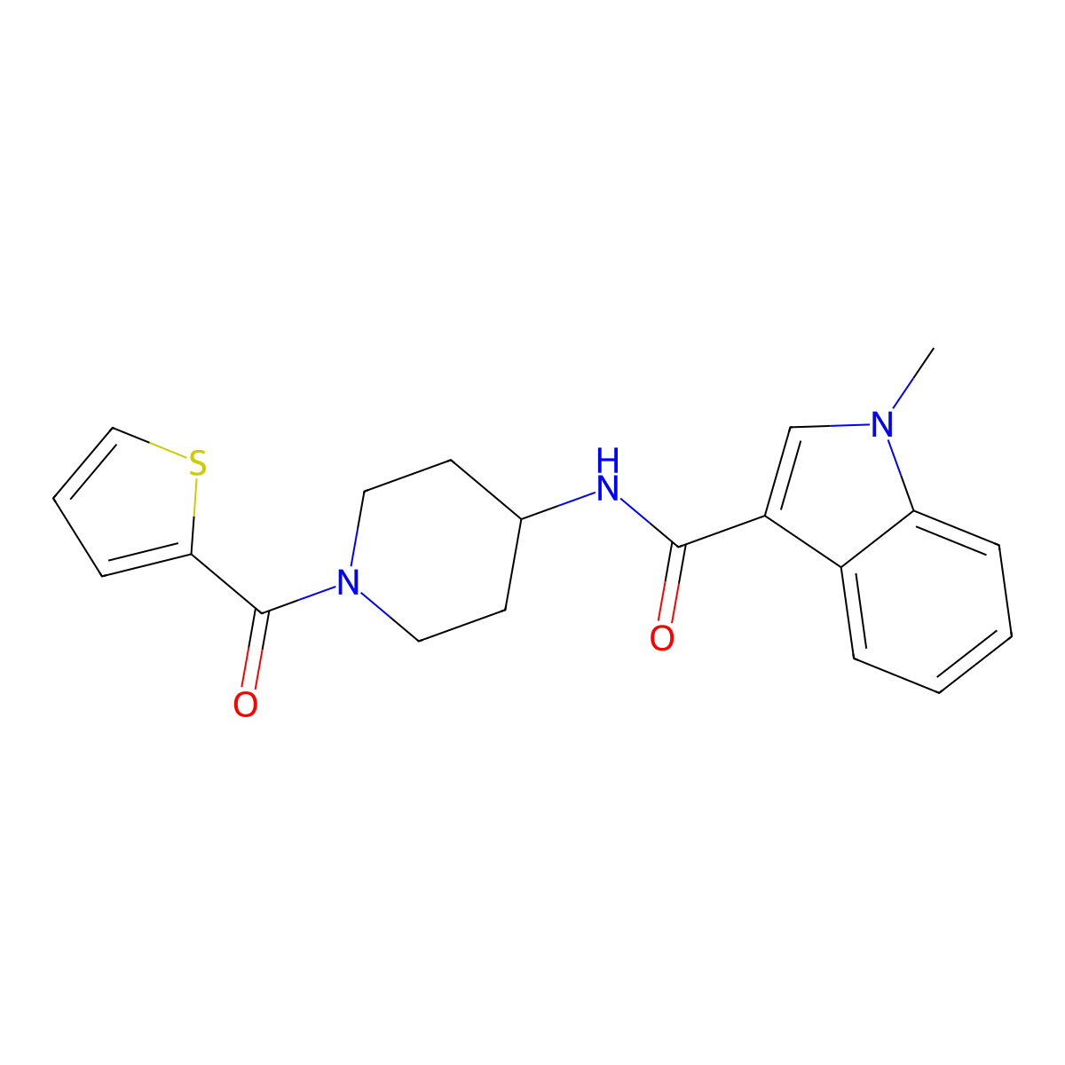 1-methyl-N-[1-(thiophen-2-ylcarbonyl)piperidin-4-yl]-1H-indole-3-carboxamide molecular structure, CAS 1282109-55-0