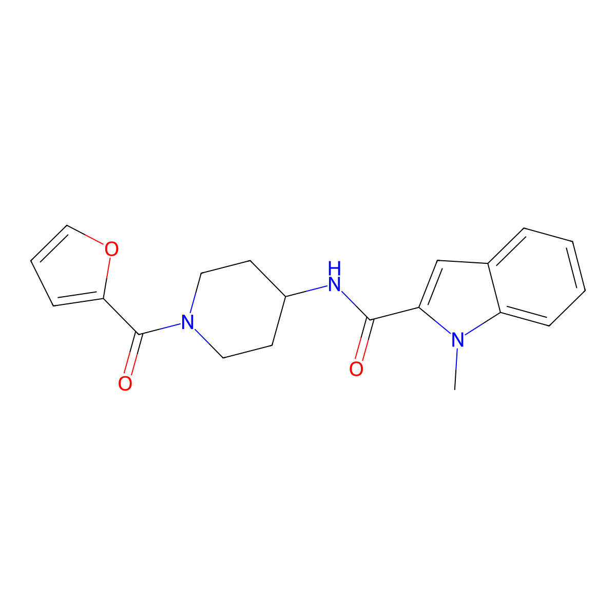N-[1-(furan-2-ylcarbonyl)piperidin-4-yl]-1-methyl-1H-indole-2-carboxamide molecular structure, CAS 1282109-66-3