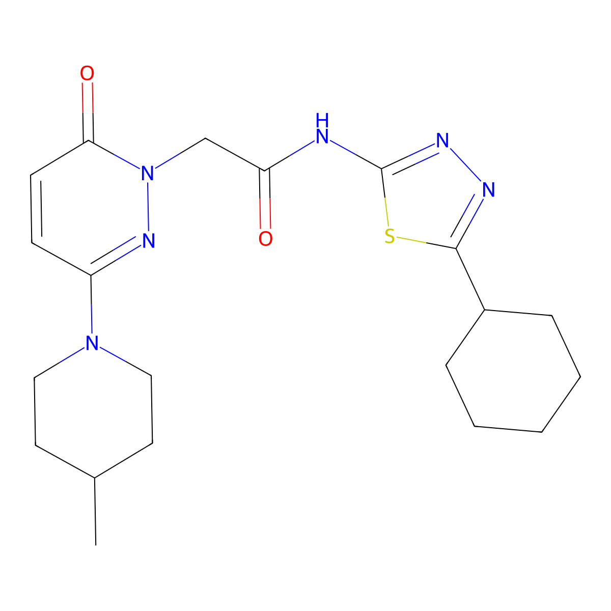 N-[(2E)-5-cyclohexyl-1,3,4-thiadiazol-2(3H)-ylidene]-2-[3-(4-methylpiperidin-1-yl)-6-oxopyridazin-1(6H)-yl]acetamide molecular structure, CAS 1282109-74-3