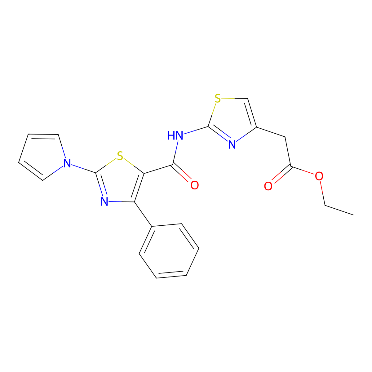 ethyl [2-({[4-phenyl-2-(1H-pyrrol-1-yl)-1,3-thiazol-5-yl]carbonyl}amino)-1,3-thiazol-4-yl]acetate molecular structure, CAS 1282109-76-5
