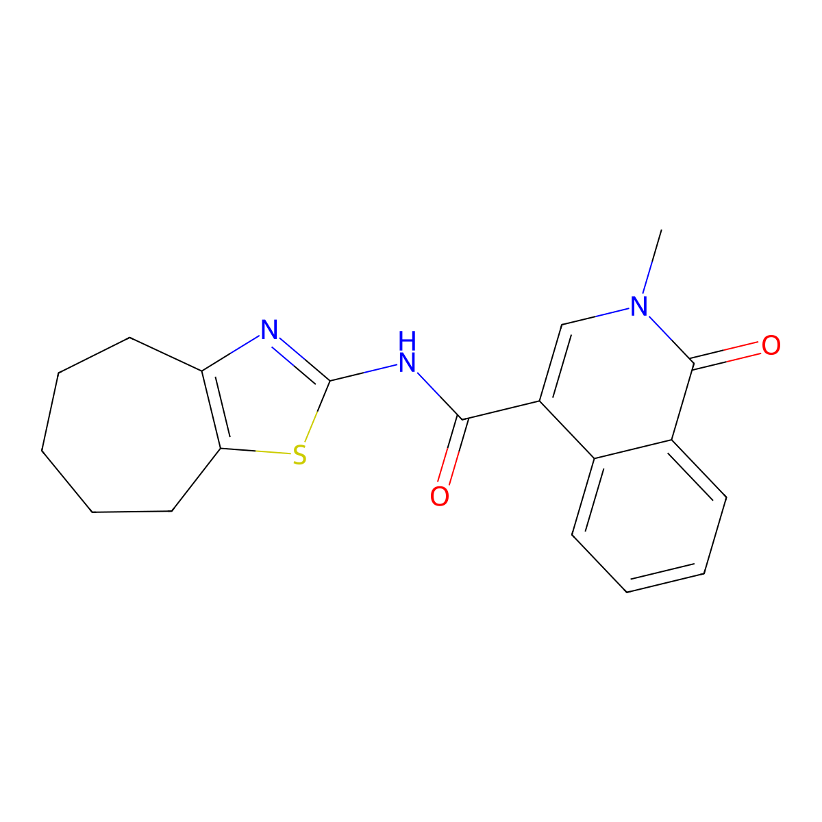 N-[(2E)-3,4,5,6,7,8-hexahydro-2H-cyclohepta[d][1,3]thiazol-2-ylidene]-2-methyl-1-oxo-1,2-dihydroisoquinoline-4-carboxamide molecular structure, CAS 1282110-09-1