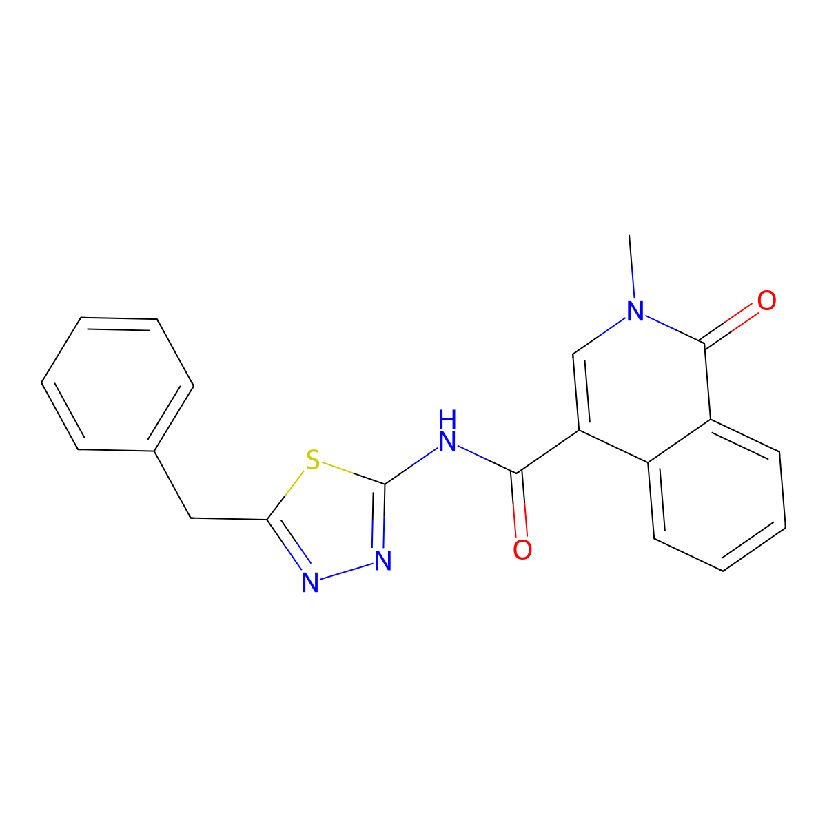 N-(5-benzyl-1,3,4-thiadiazol-2-yl)-2-methyl-1-oxo-1,2-dihydroisoquinoline-4-carboxamide molecular structure, CAS 1282110-19-3