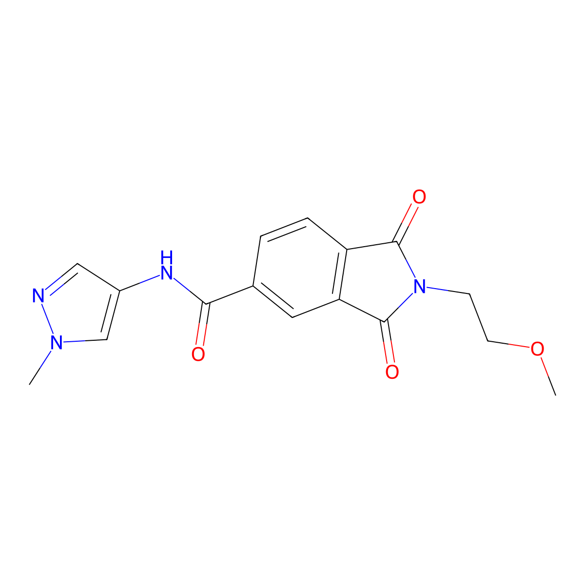 2-(2-methoxyethyl)-N-(1-methyl-1H-pyrazol-4-yl)-1,3-dioxo-2,3-dihydro-1H-isoindole-5-carboxamide molecular structure, CAS 1282110-32-0
