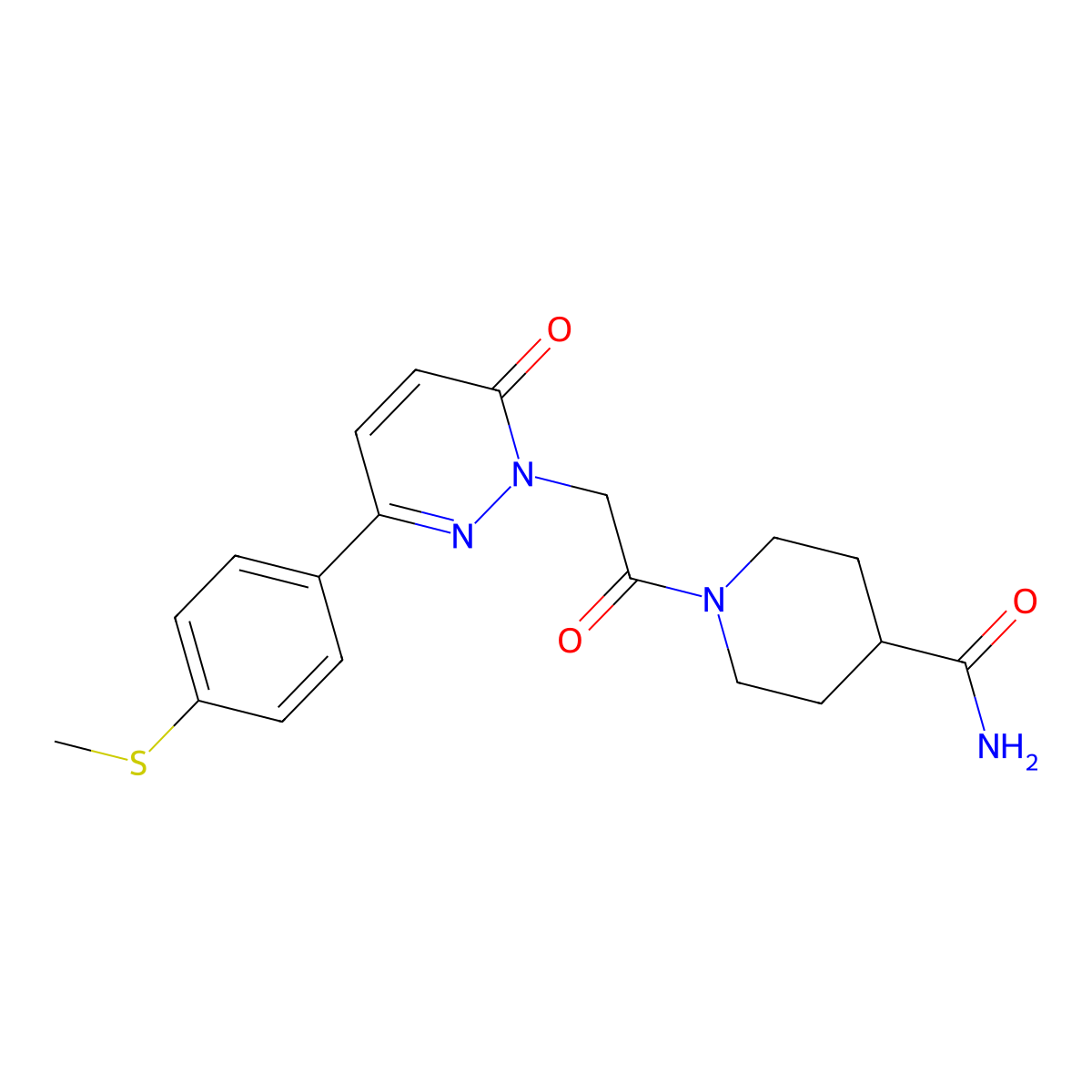 1-({3-[4-(methylsulfanyl)phenyl]-6-oxopyridazin-1(6H)-yl}acetyl)piperidine-4-carboxamide molecular structure, CAS 1282110-47-7