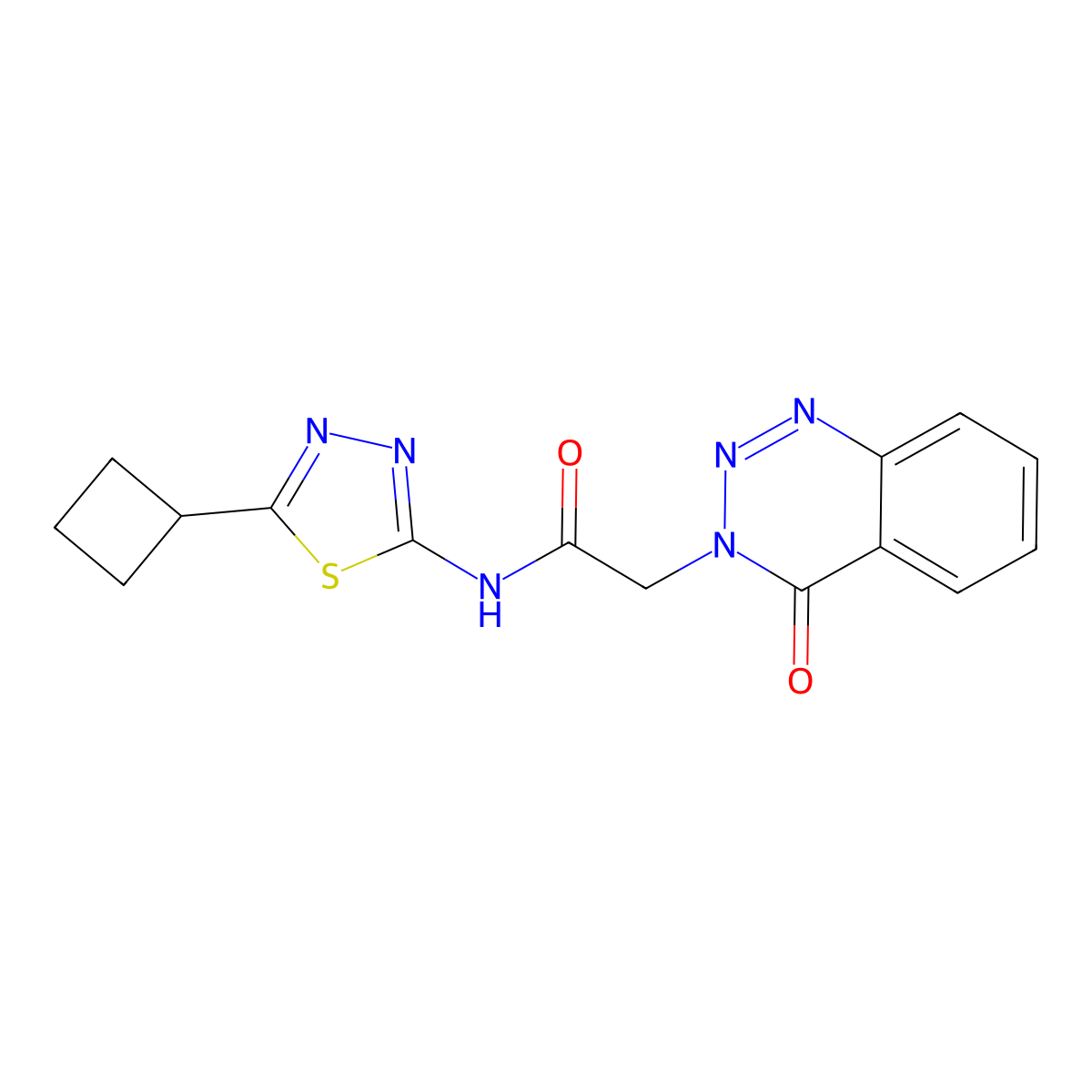 N-[(2Z)-5-cyclobutyl-1,3,4-thiadiazol-2(3H)-ylidene]-2-(4-oxo-1,2,3-benzotriazin-3(4H)-yl)acetamide molecular structure, CAS 1282110-68-2