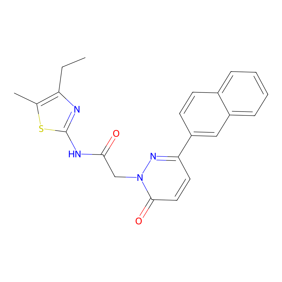 N-[(2Z)-4-ethyl-5-methyl-1,3-thiazol-2(3H)-ylidene]-2-[3-(naphthalen-2-yl)-6-oxopyridazin-1(6H)-yl]acetamide molecular structure, CAS 1282110-77-3