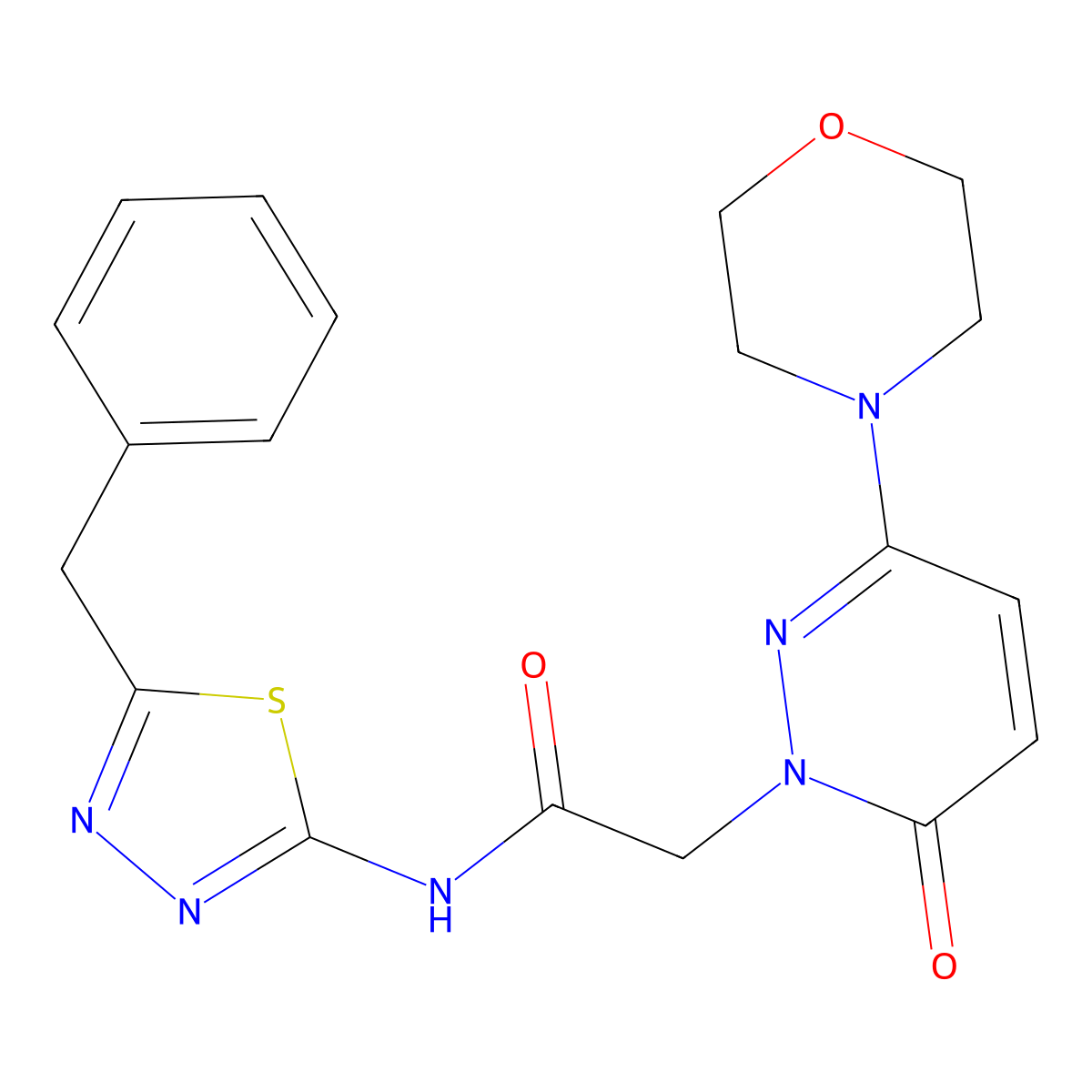 N-[(2E)-5-benzyl-1,3,4-thiadiazol-2(3H)-ylidene]-2-[3-(morpholin-4-yl)-6-oxopyridazin-1(6H)-yl]acetamide molecular structure, CAS 1282111-01-6