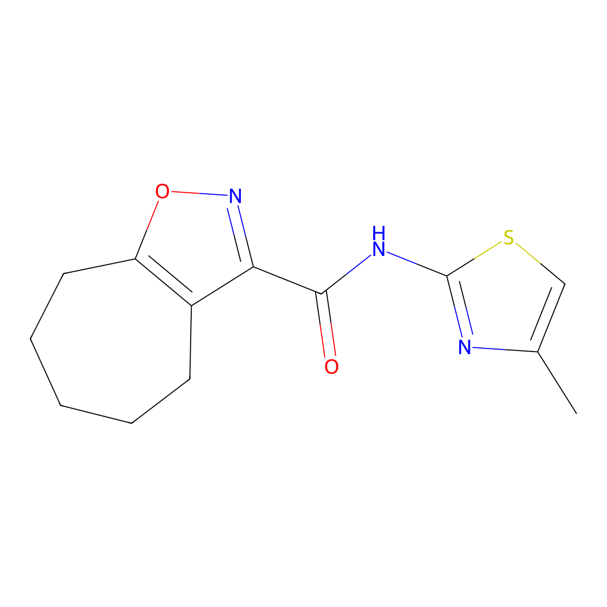 N-[(2Z)-4-methyl-1,3-thiazol-2(3H)-ylidene]-5,6,7,8-tetrahydro-4H-cyclohepta[d][1,2]oxazole-3-carboxamide molecular structure, CAS 1282111-26-5