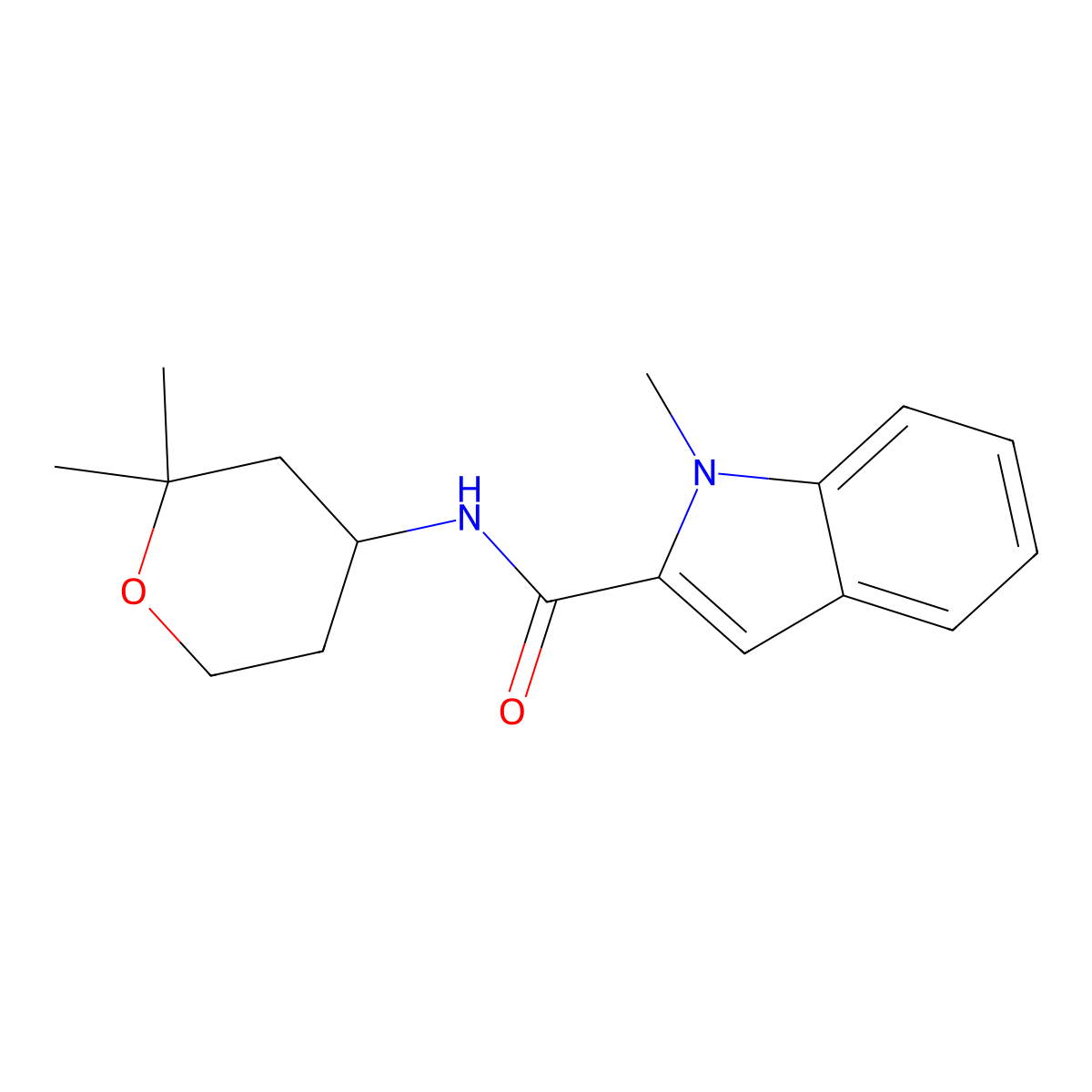 N-(2,2-dimethyltetrahydro-2H-pyran-4-yl)-1-methyl-1H-indole-2-carboxamide molecular structure, CAS 1282111-40-3