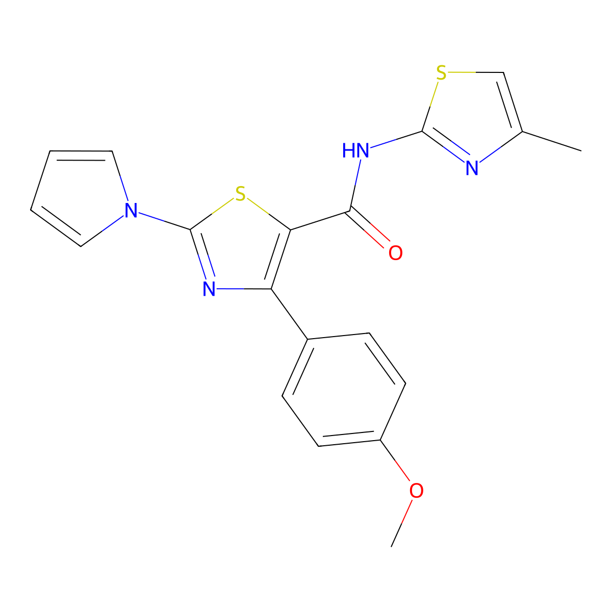 4-(4-methoxyphenyl)-N-[(2E)-4-methyl-1,3-thiazol-2(3H)-ylidene]-2-(1H-pyrrol-1-yl)-1,3-thiazole-5-carboxamide molecular structure, CAS 1282111-68-5