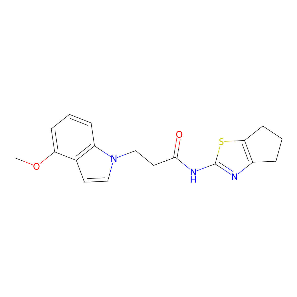 3-(4-methoxy-1H-indol-1-yl)-N-[(2E)-3,4,5,6-tetrahydro-2H-cyclopenta[d][1,3]thiazol-2-ylidene]propanamide molecular structure, CAS 1282111-69-6