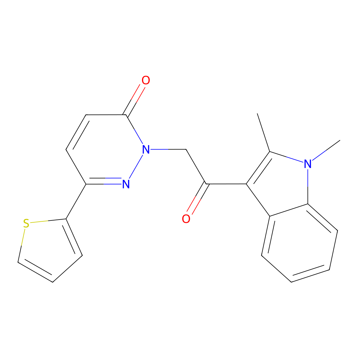 2-[2-(1,2-dimethyl-1H-indol-3-yl)-2-oxoethyl]-6-(thiophen-2-yl)pyridazin-3(2H)-one molecular structure, CAS 1282111-81-2