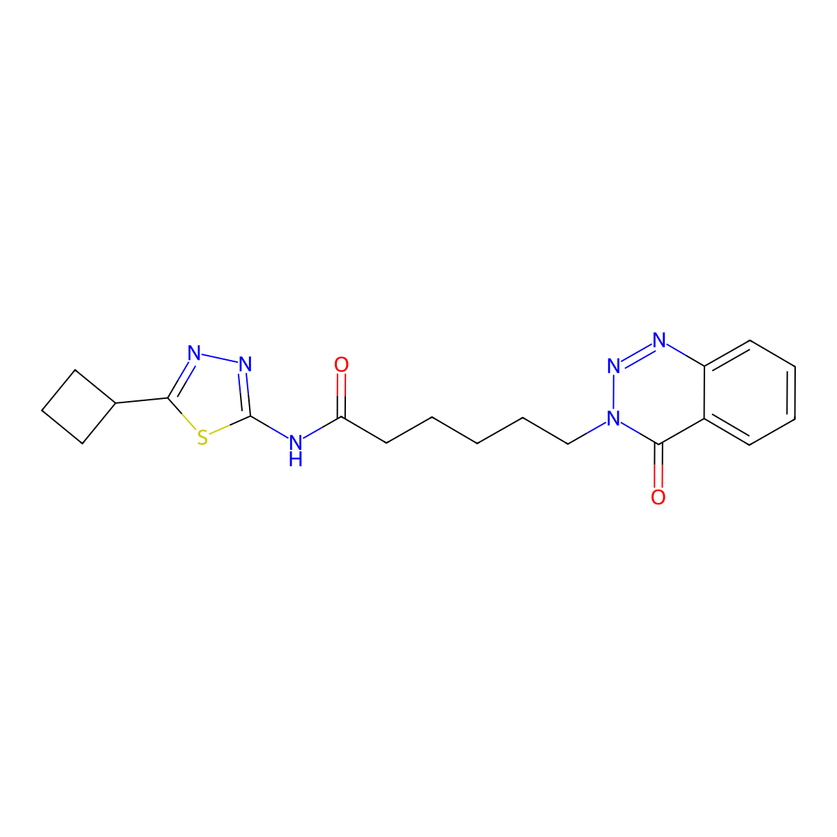 N-[(2Z)-5-cyclobutyl-1,3,4-thiadiazol-2(3H)-ylidene]-6-(4-oxo-1,2,3-benzotriazin-3(4H)-yl)hexanamide molecular structure, CAS 1282112-02-0
