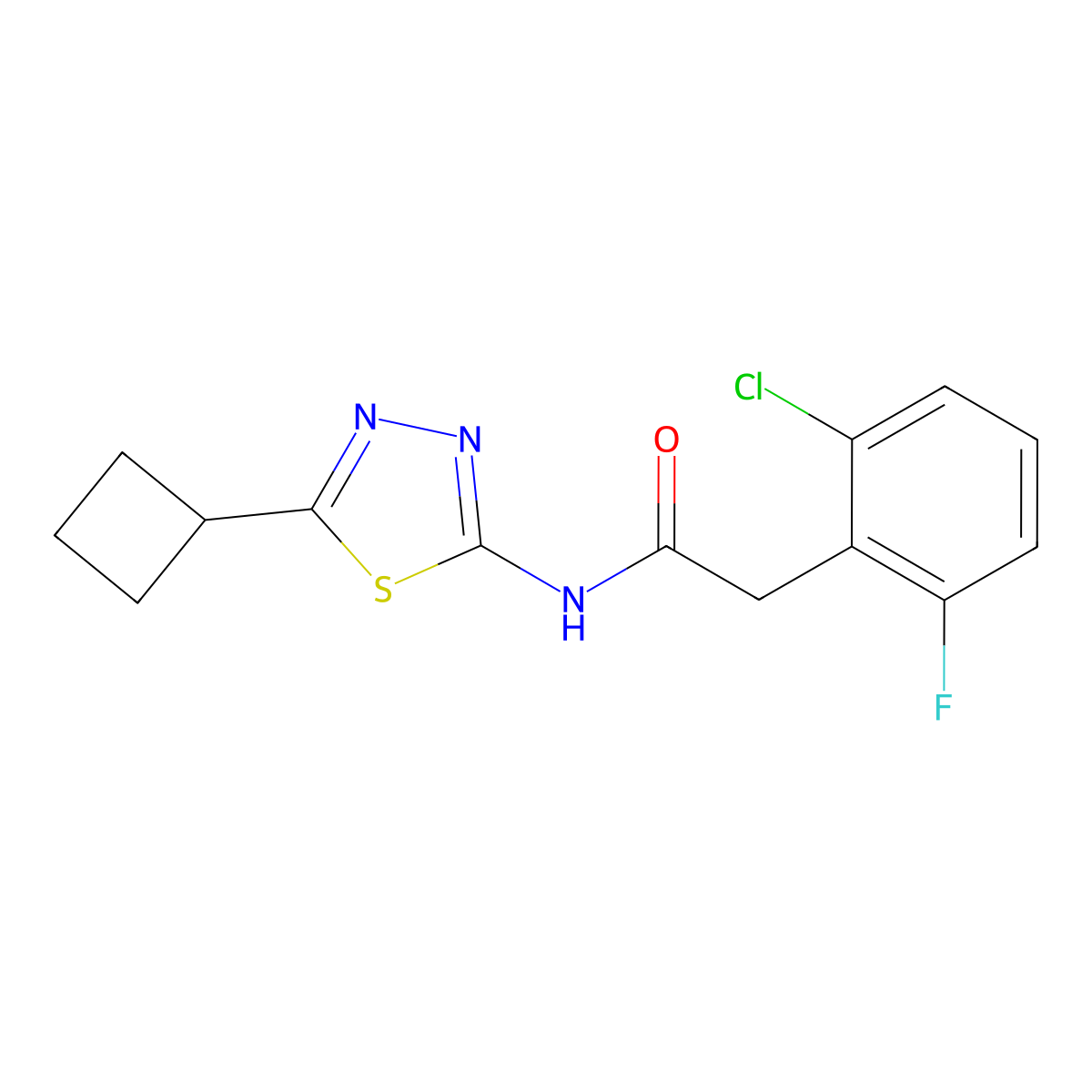 2-(2-chloro-6-fluorophenyl)-N-(5-cyclobutyl-1,3,4-thiadiazol-2-yl)acetamide molecular structure, CAS 1282112-03-1