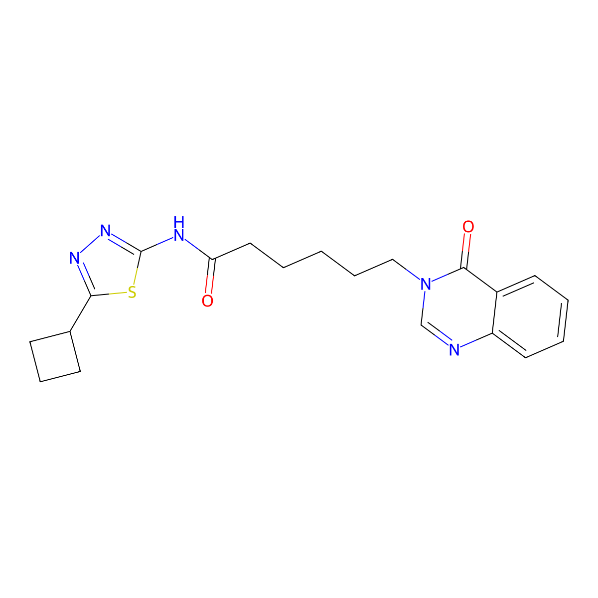N-[(2Z)-5-cyclobutyl-1,3,4-thiadiazol-2(3H)-ylidene]-6-(4-oxoquinazolin-3(4H)-yl)hexanamide molecular structure, CAS 1282112-14-4
