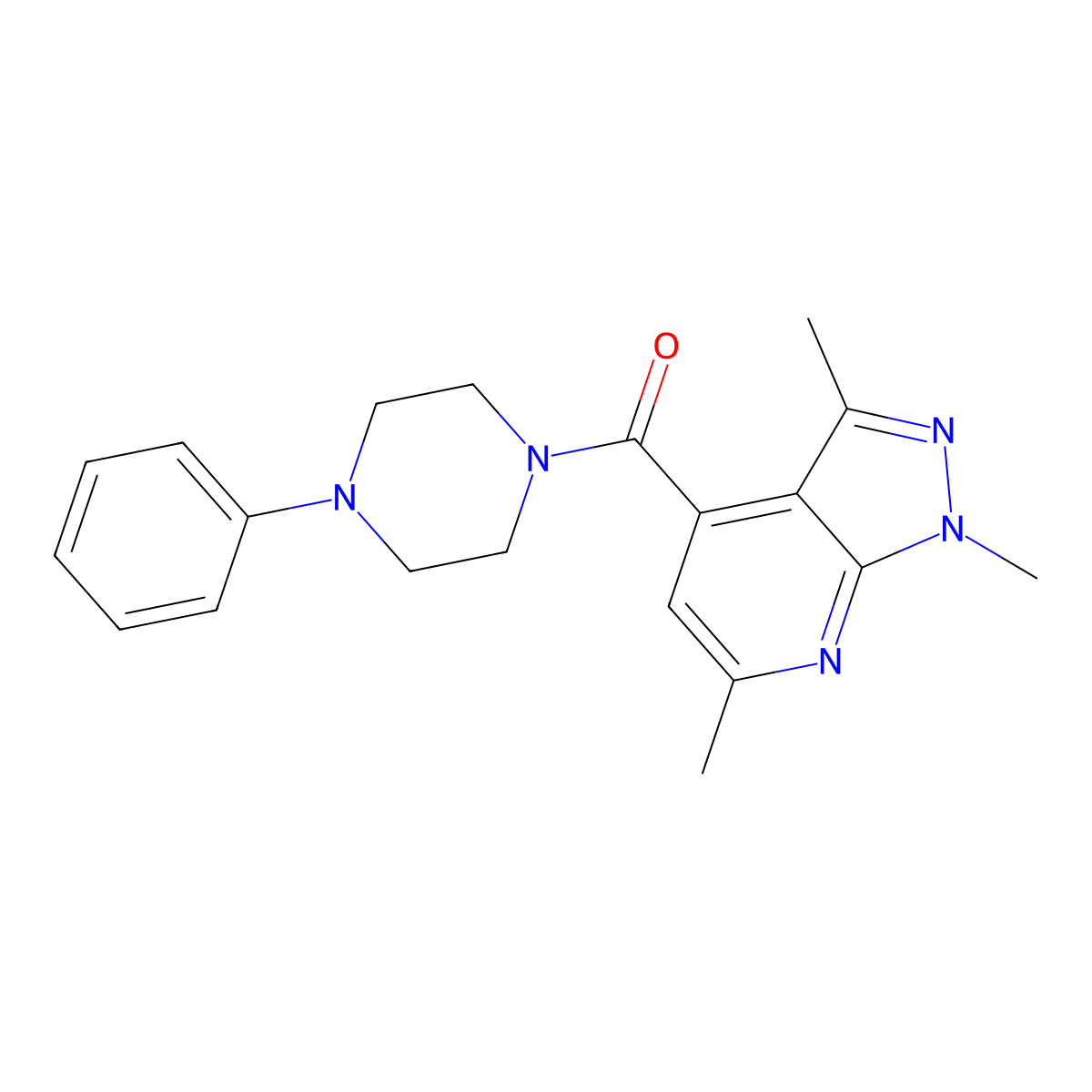 (4-phenylpiperazino)(1,3,6-trimethyl-1H-pyrazolo[3,4-b]pyridin-4-yl)methanone molecular structure, CAS 1282112-15-5