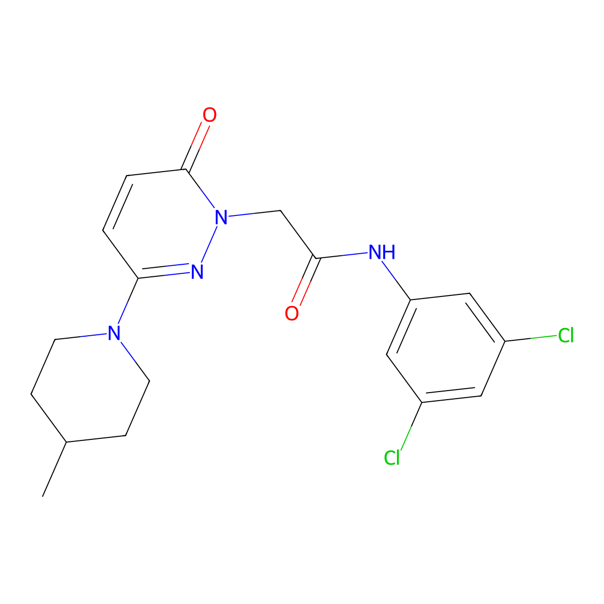 N-(3,5-dichlorophenyl)-2-(3-(4-methylpiperidin-1-yl)-6-oxopyridazin-1(6H)-yl)acetamide molecular structure, CAS 1282112-34-8