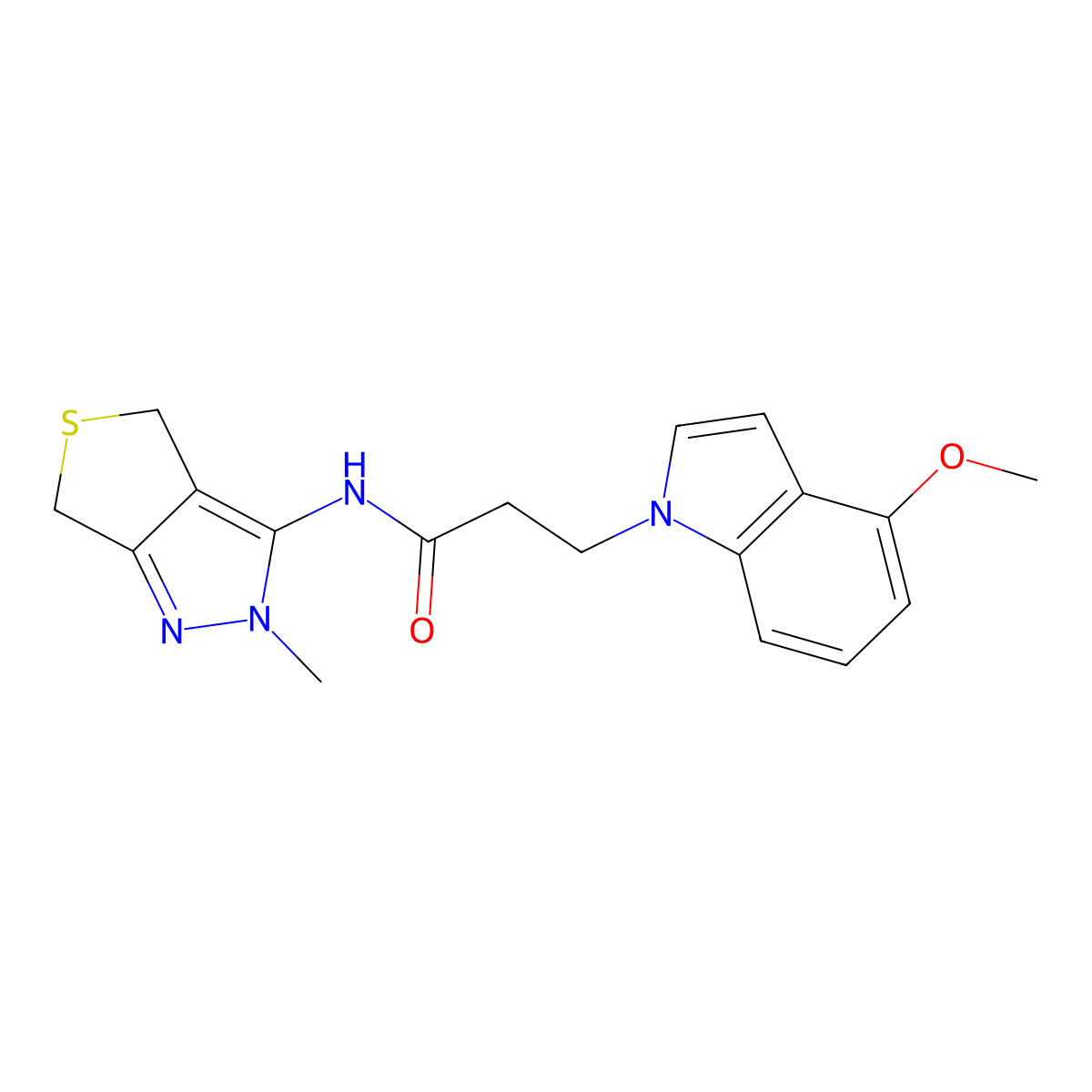 3-(4-methoxy-1H-indol-1-yl)-N-(2-methyl-2,6-dihydro-4H-thieno[3,4-c]pyrazol-3-yl)propanamide molecular structure, CAS 1282112-45-1