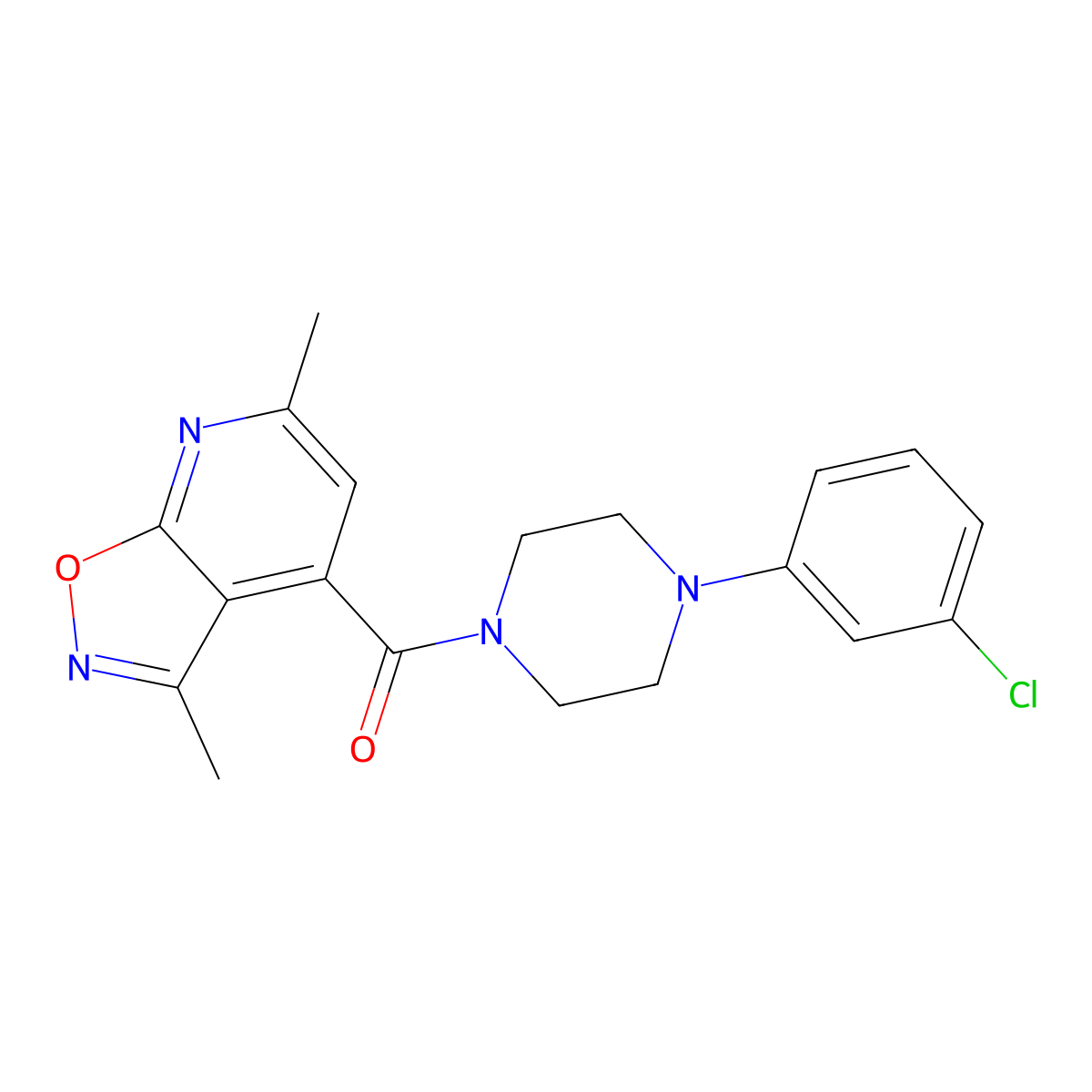 [4-(3-Chlorophenyl)piperazino](3,6-dimethylisoxazolo[5,4-b]pyridin-4-yl)methanone molecular structure, CAS 1282112-63-3