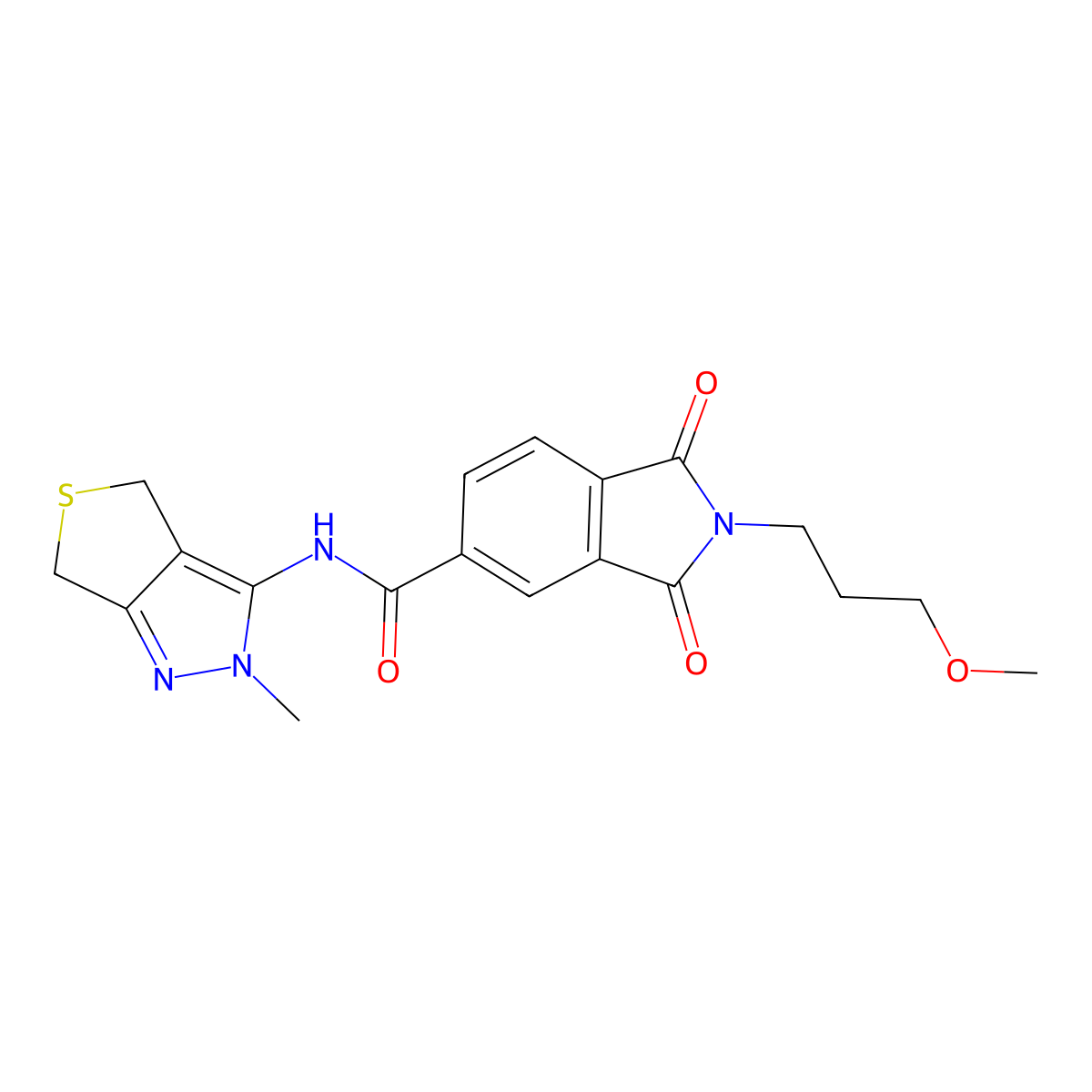 2-(3-methoxypropyl)-N-(2-methyl-2,6-dihydro-4H-thieno[3,4-c]pyrazol-3-yl)-1,3-dioxo-2,3-dihydro-1H-isoindole-5-carboxamide molecular structure, CAS 1282113-04-5