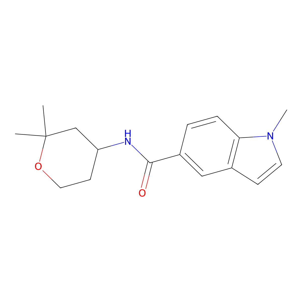 N-(2,2-dimethyltetrahydro-2H-pyran-4-yl)-1-methyl-1H-indole-5-carboxamide molecular structure, CAS 1282113-06-7