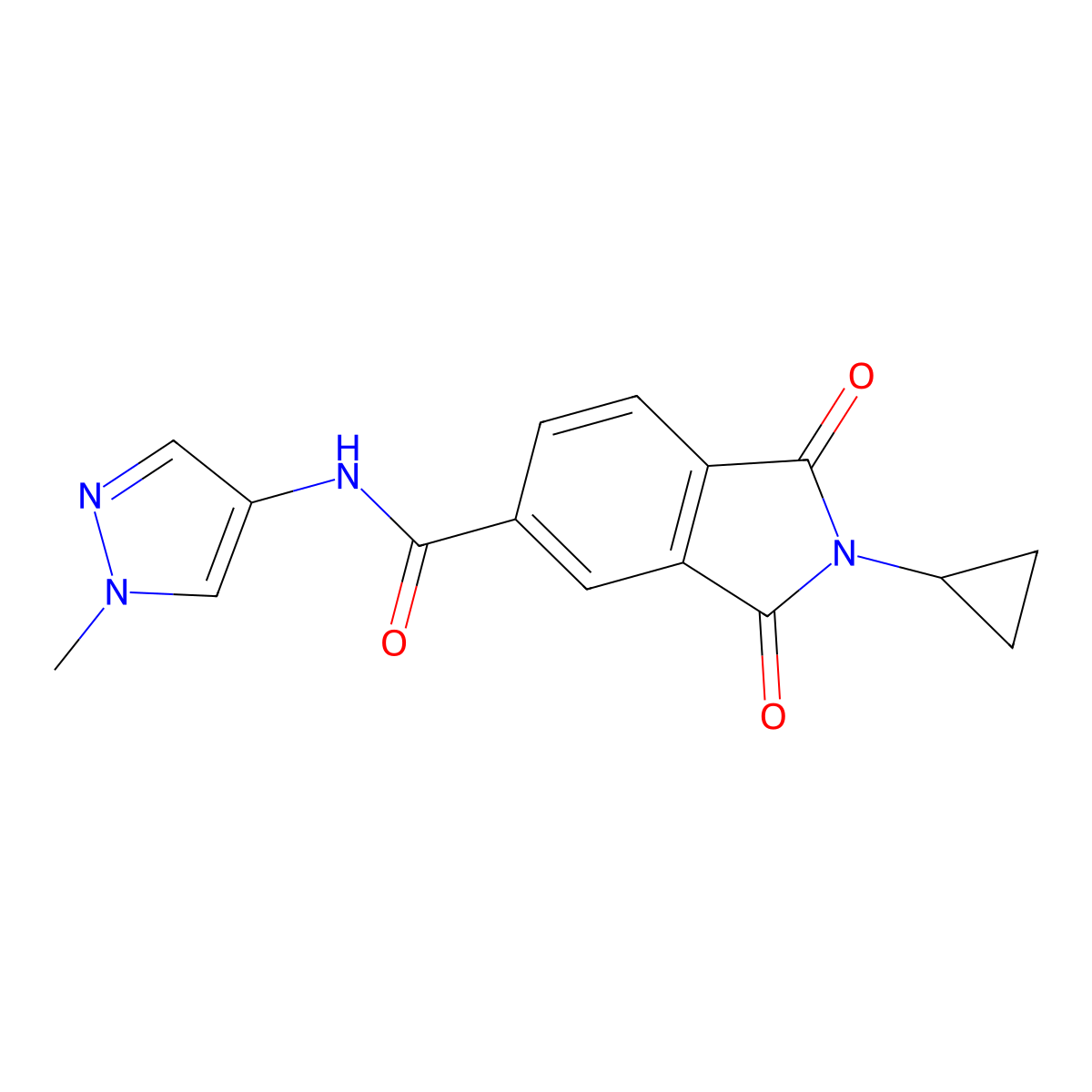 2-cyclopropyl-N-(1-methyl-1H-pyrazol-4-yl)-1,3-dioxo-2,3-dihydro-1H-isoindole-5-carboxamide molecular structure, CAS 1282113-12-5