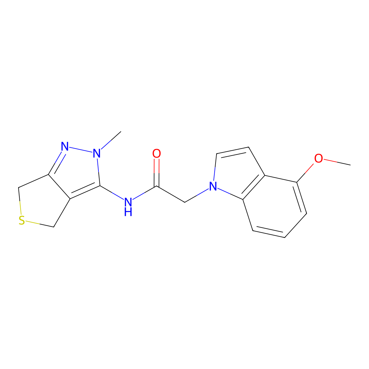 2-(4-methoxy-1H-indol-1-yl)-N-(2-methyl-2,6-dihydro-4H-thieno[3,4-c]pyrazol-3-yl)acetamide molecular structure, CAS 1282113-17-0