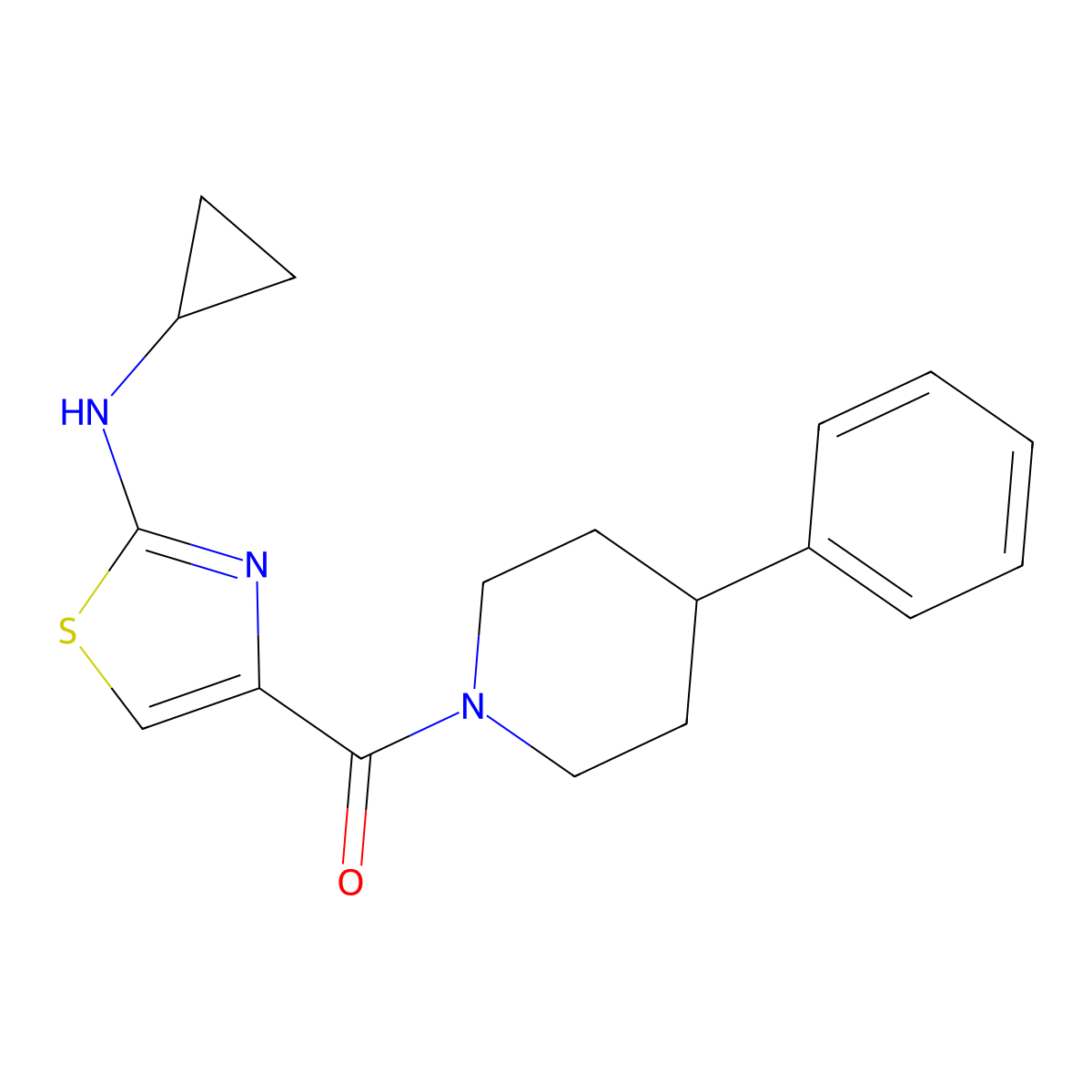 [2-(Cyclopropylamino)-1,3-thiazol-4-yl](4-phenylpiperidino)methanone molecular structure, CAS 1282113-30-7