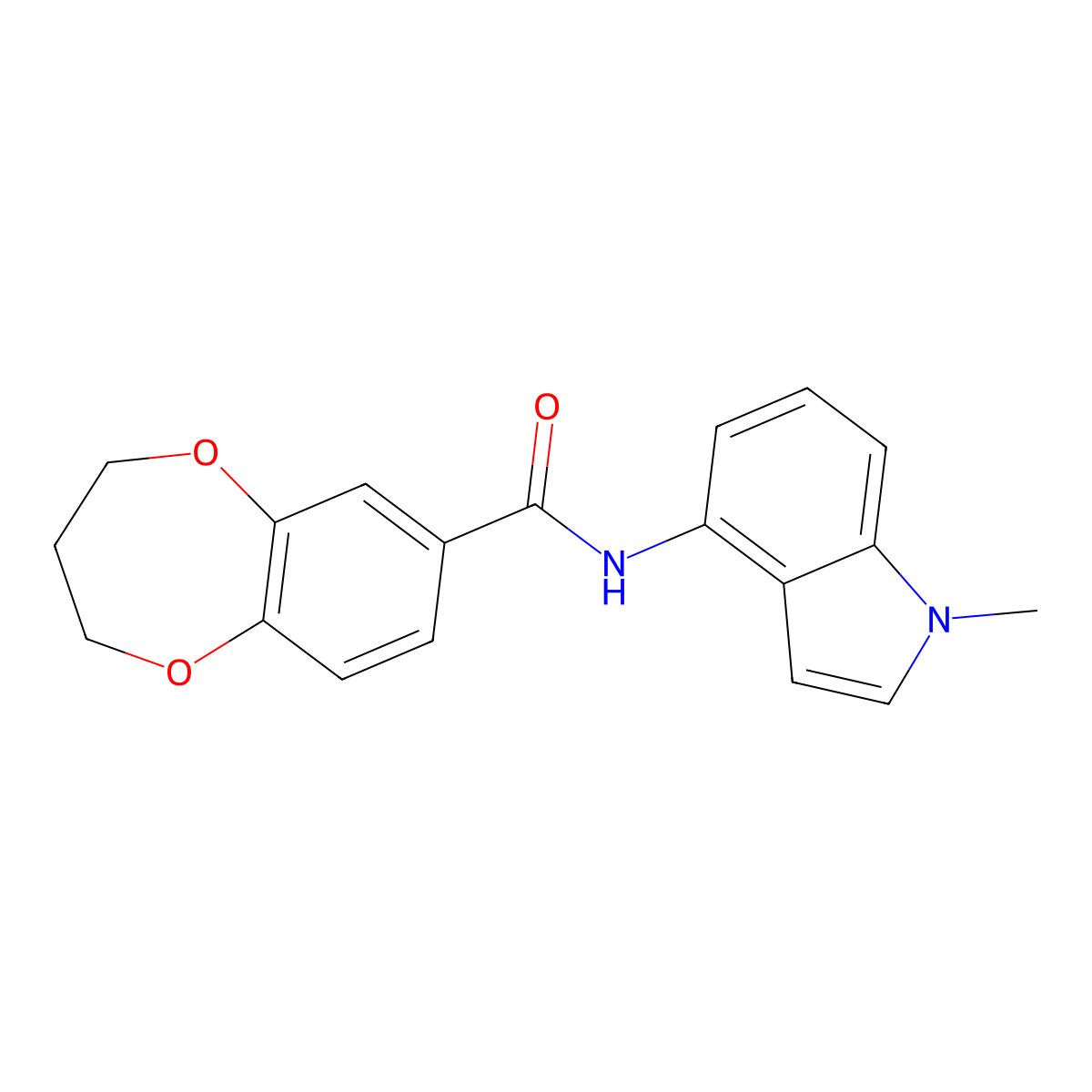 N-(1-methyl-1H-indol-4-yl)-3,4-dihydro-2H-1,5-benzodioxepine-7-carboxamide molecular structure, CAS 1282113-36-3