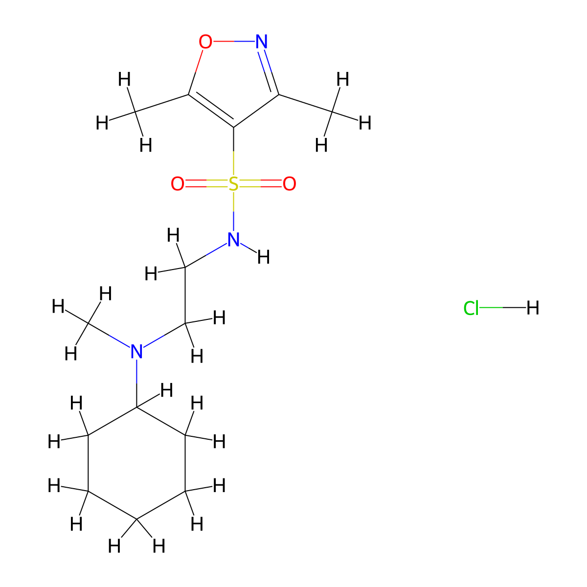 N-(2-(cyclohexyl(methyl)amino)ethyl)-3,5-dimethylisoxazole-4-sulfonamide hydrochloride molecular structure, CAS 1282113-42-1