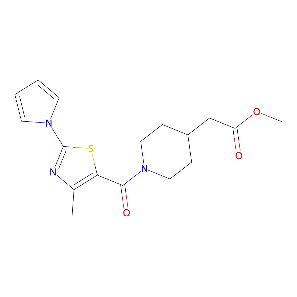 methyl (1-{[4-methyl-2-(1H-pyrrol-1-yl)-1,3-thiazol-5-yl]carbonyl}piperidin-4-yl)acetate molecular structure, CAS 1282113-53-4